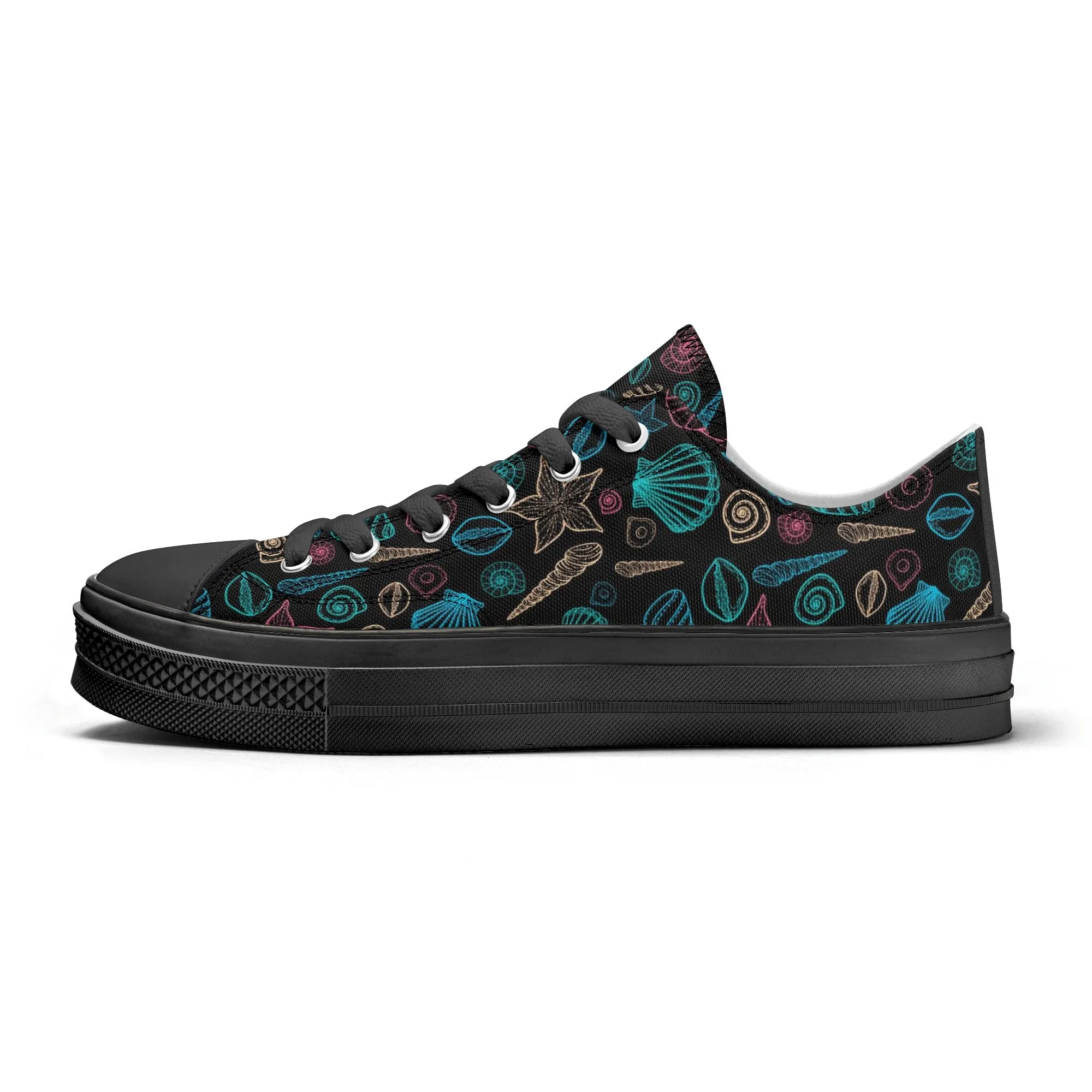 Beach & Seashells Pattern - Womens Classic Low Top Canvas Shoes for Footwear Lovers