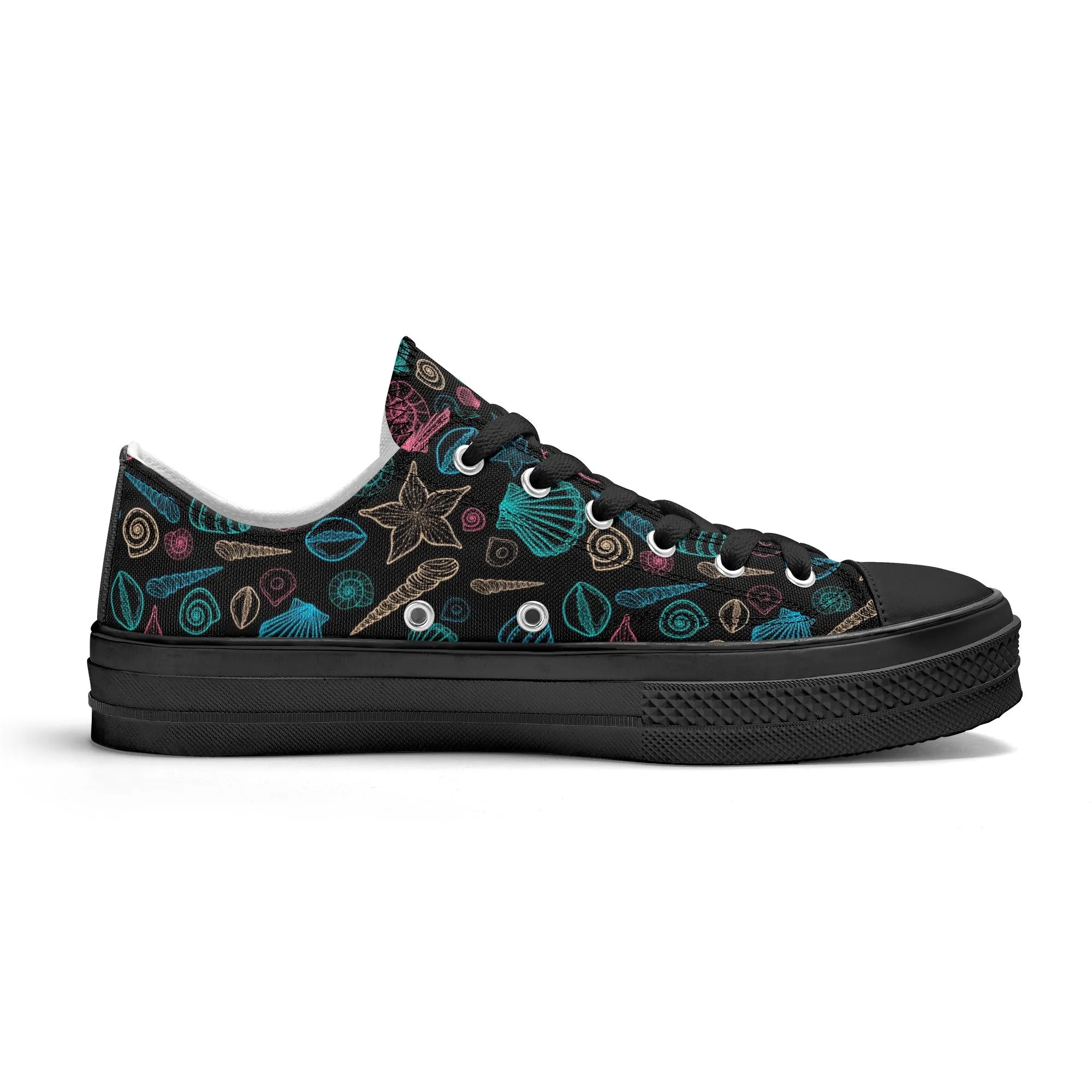 Beach & Seashells Pattern - Womens Classic Low Top Canvas Shoes for Footwear Lovers