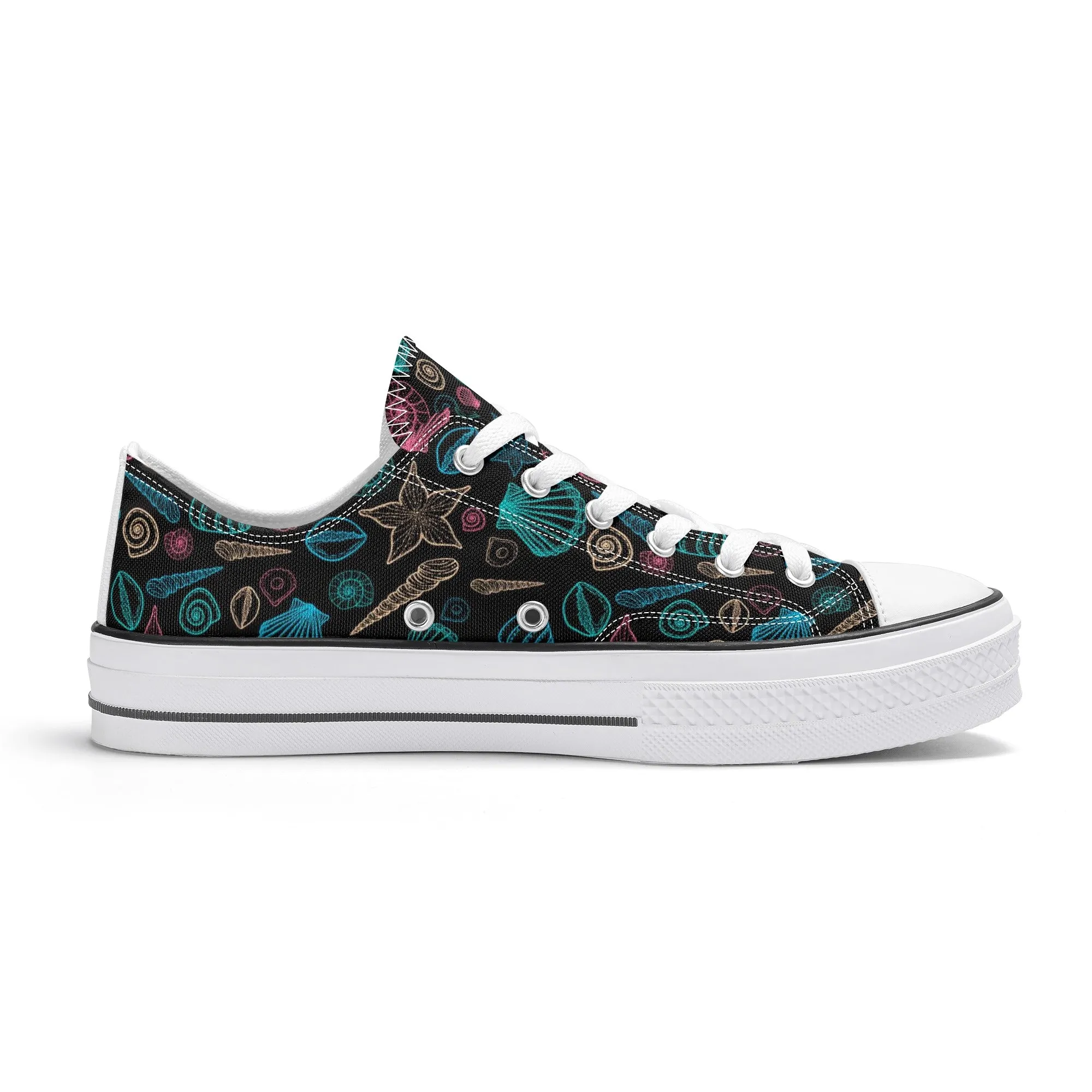 Beach & Seashells Pattern - Womens Classic Low Top Canvas Shoes for Footwear Lovers