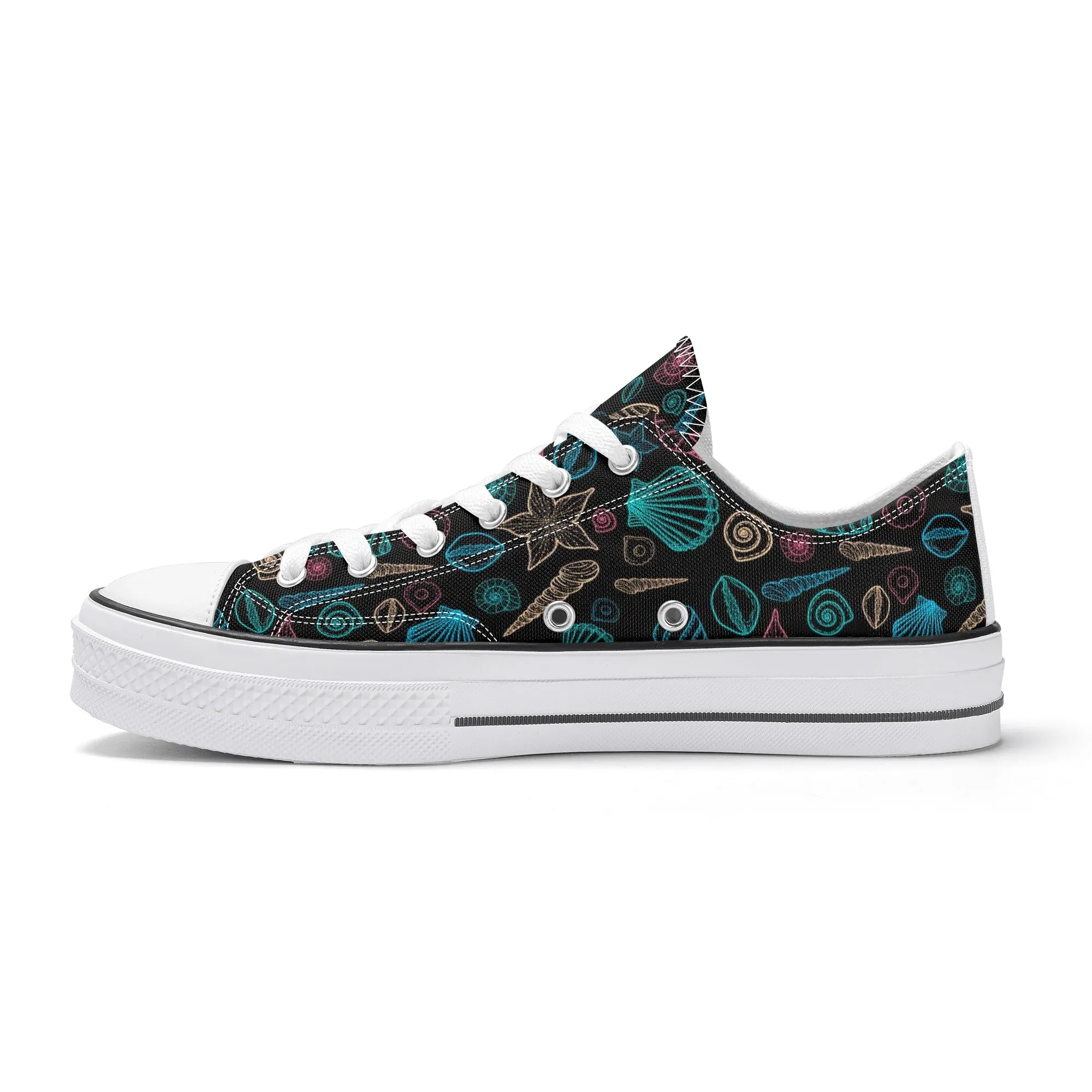 Beach & Seashells Pattern - Womens Classic Low Top Canvas Shoes for Footwear Lovers