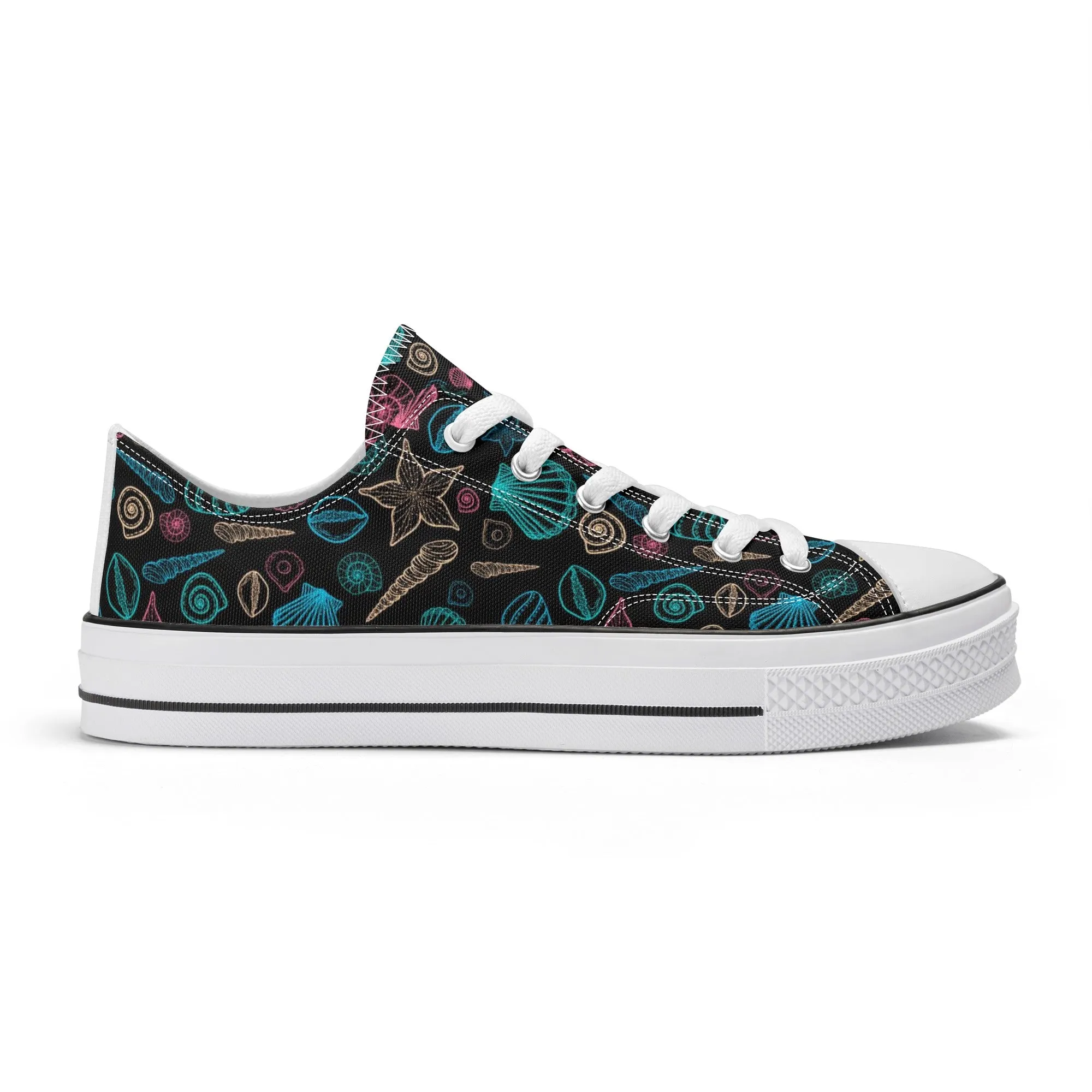 Beach & Seashells Pattern - Womens Classic Low Top Canvas Shoes for Footwear Lovers