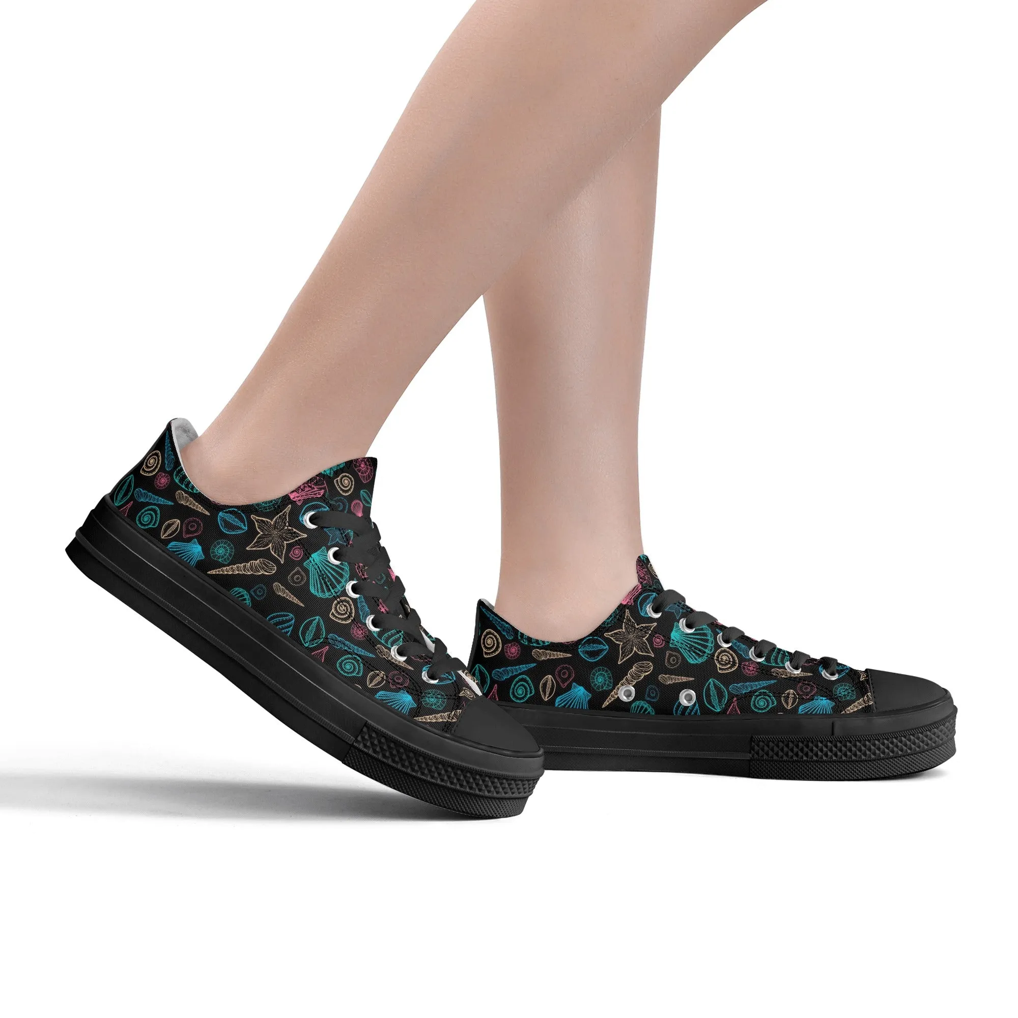 Beach & Seashells Pattern - Womens Classic Low Top Canvas Shoes for Footwear Lovers