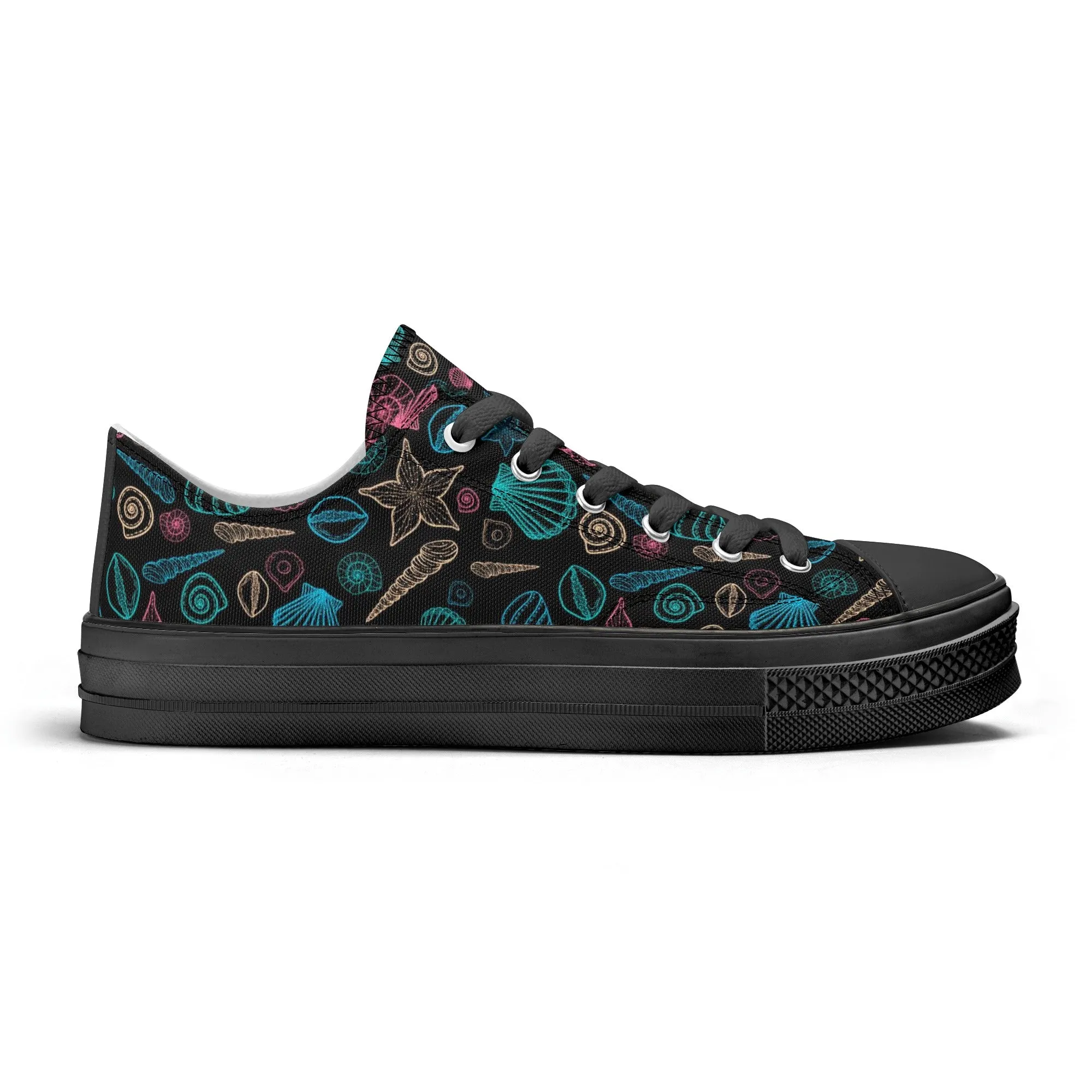 Beach & Seashells Pattern - Womens Classic Low Top Canvas Shoes for Footwear Lovers