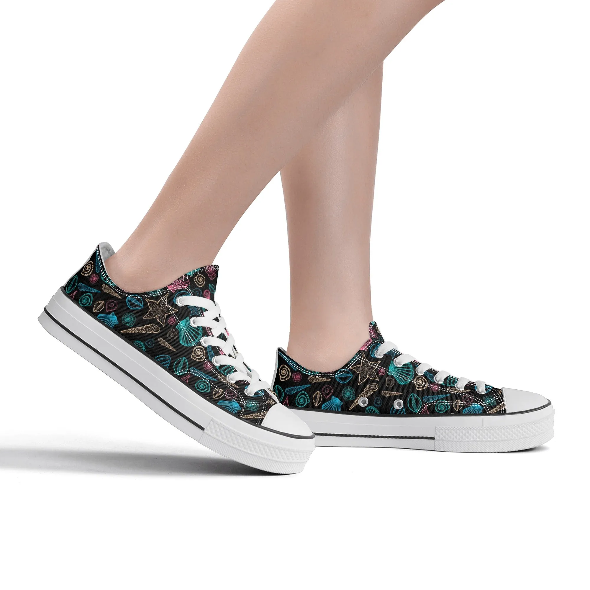 Beach & Seashells Pattern - Womens Classic Low Top Canvas Shoes for Footwear Lovers