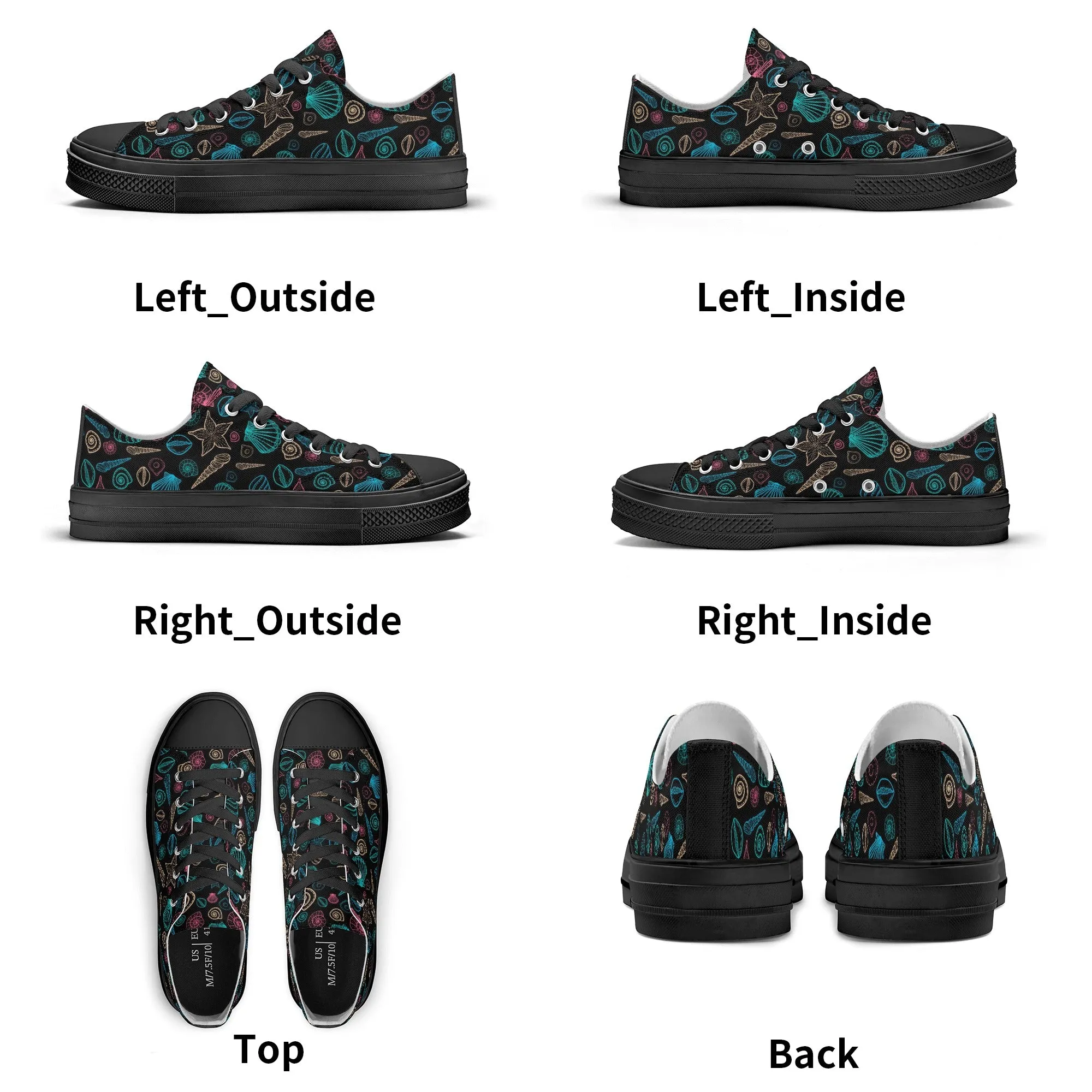 Beach & Seashells Pattern - Womens Classic Low Top Canvas Shoes for Footwear Lovers