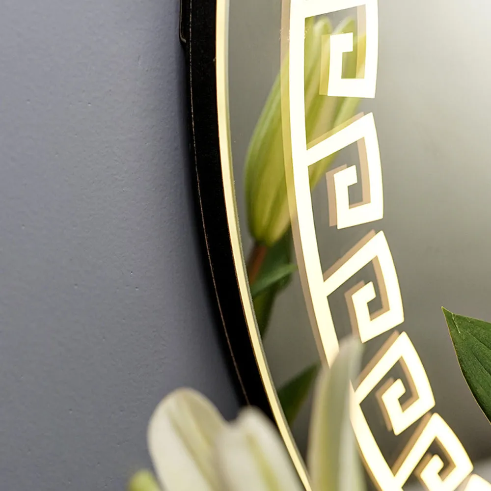 Beautiful Greek Key Motif LED Round Shape Bathroom Mirror