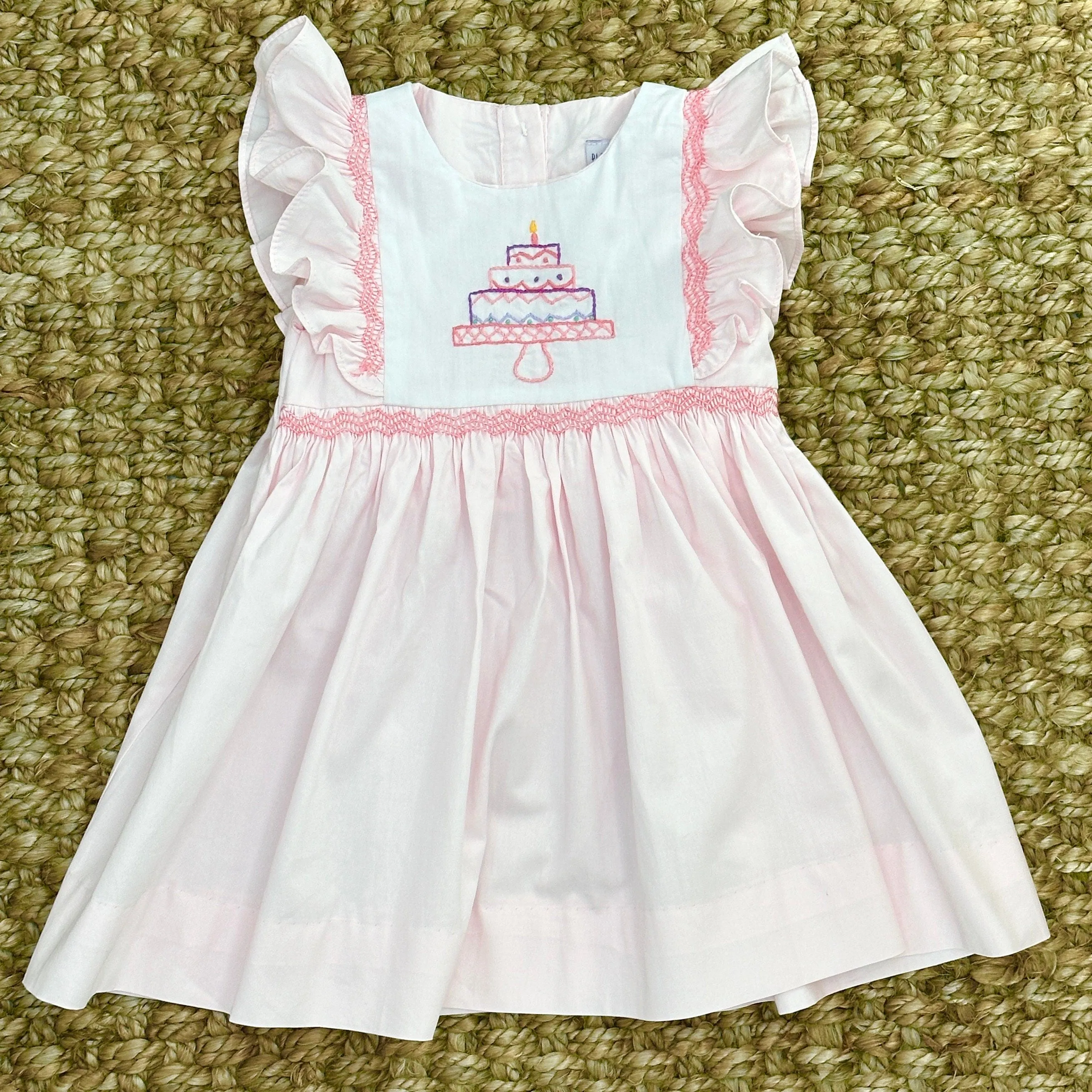 Birthday Smocked Avignon Dress - Embroidered Cake on Pink!