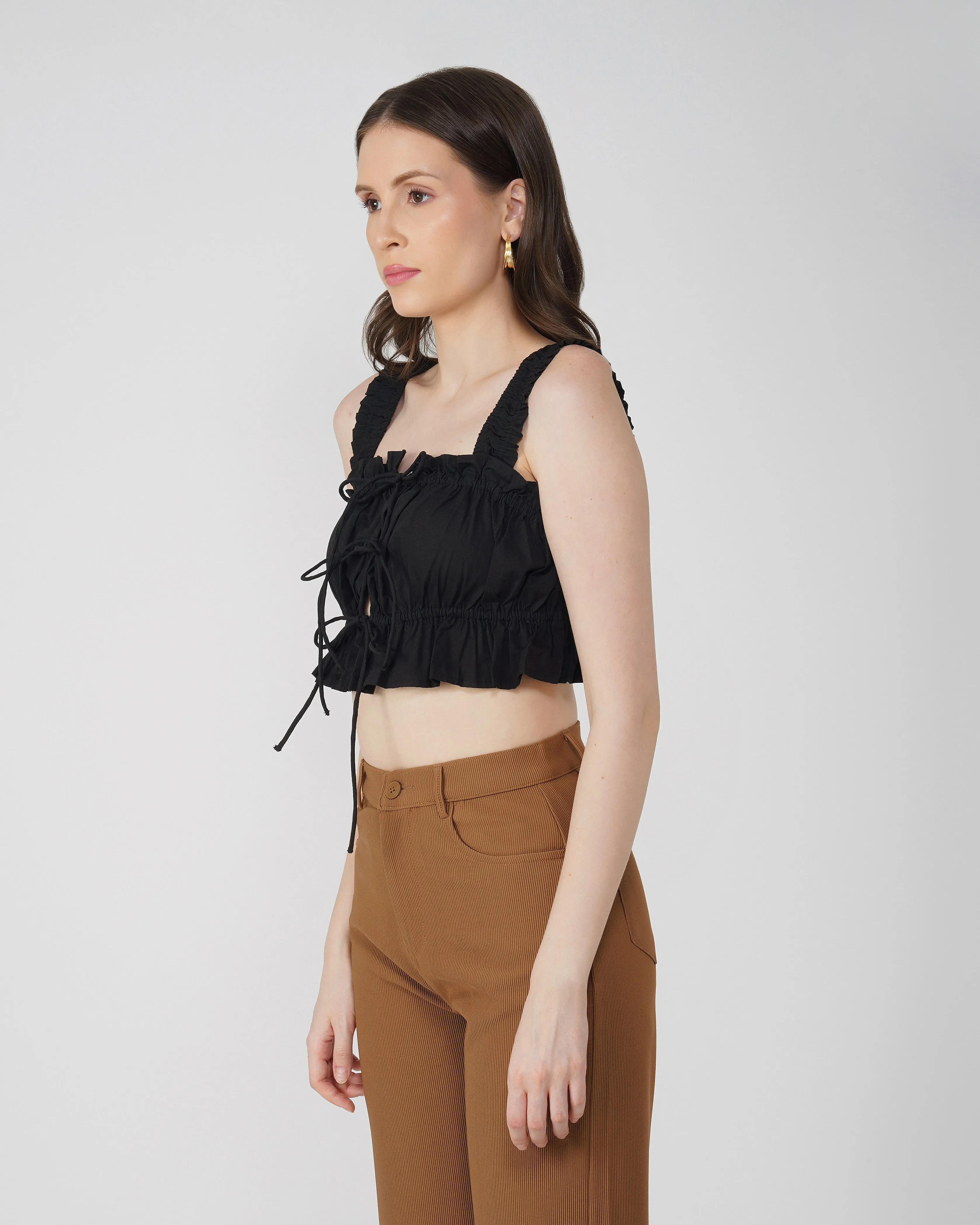 BLACK RUCHED CROP TOP