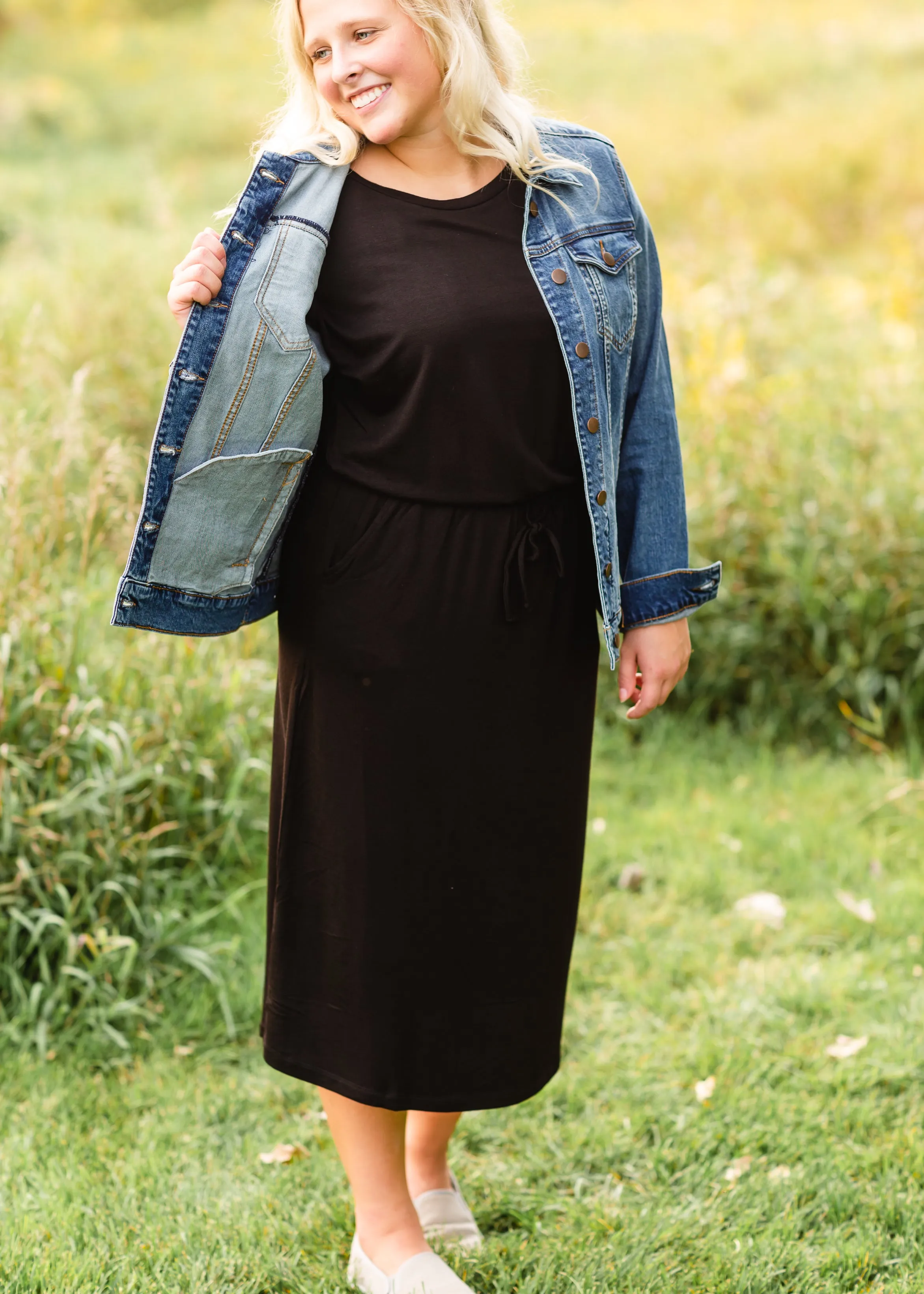 Black Tie Waist Midi Dress