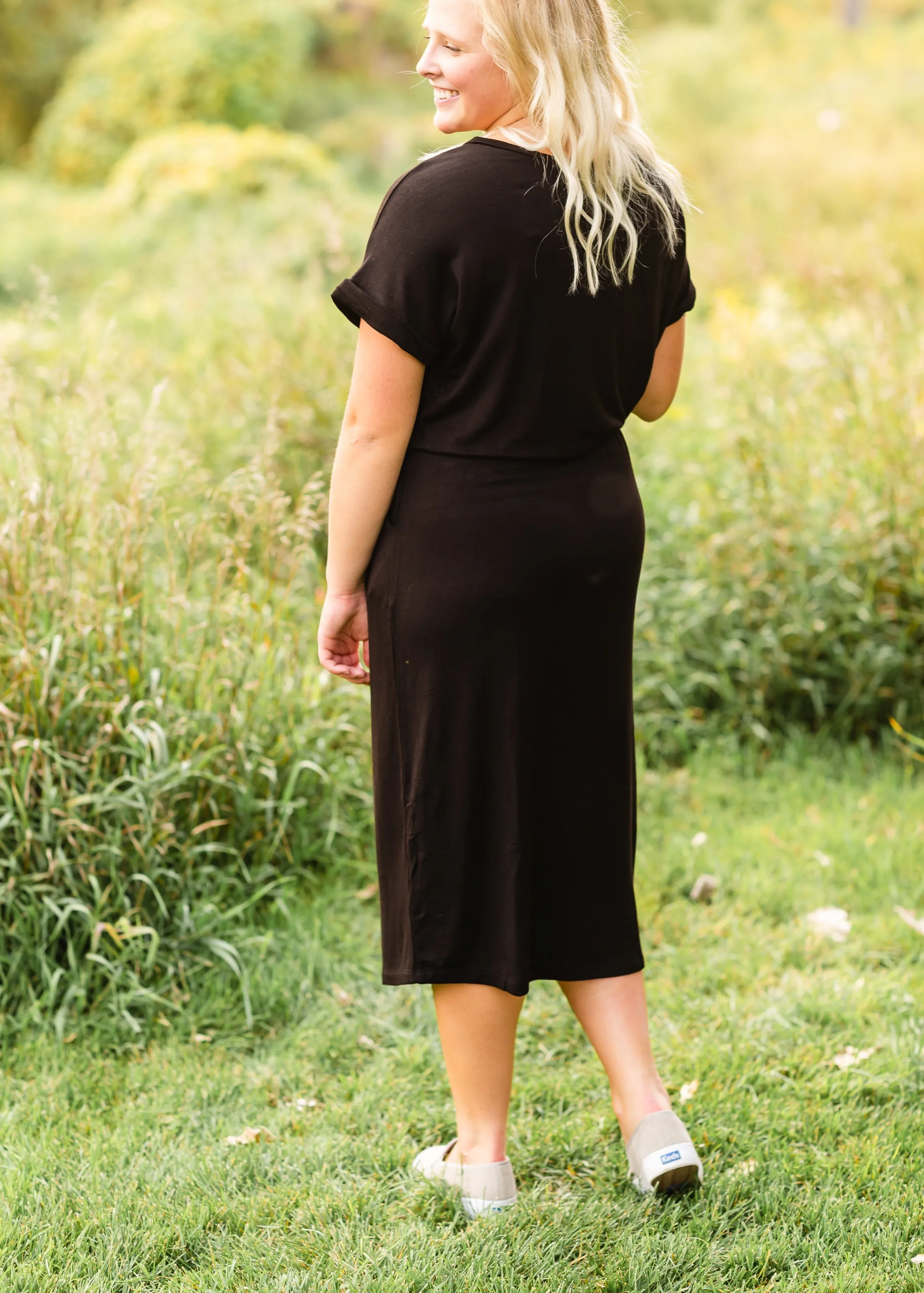 Black Tie Waist Midi Dress