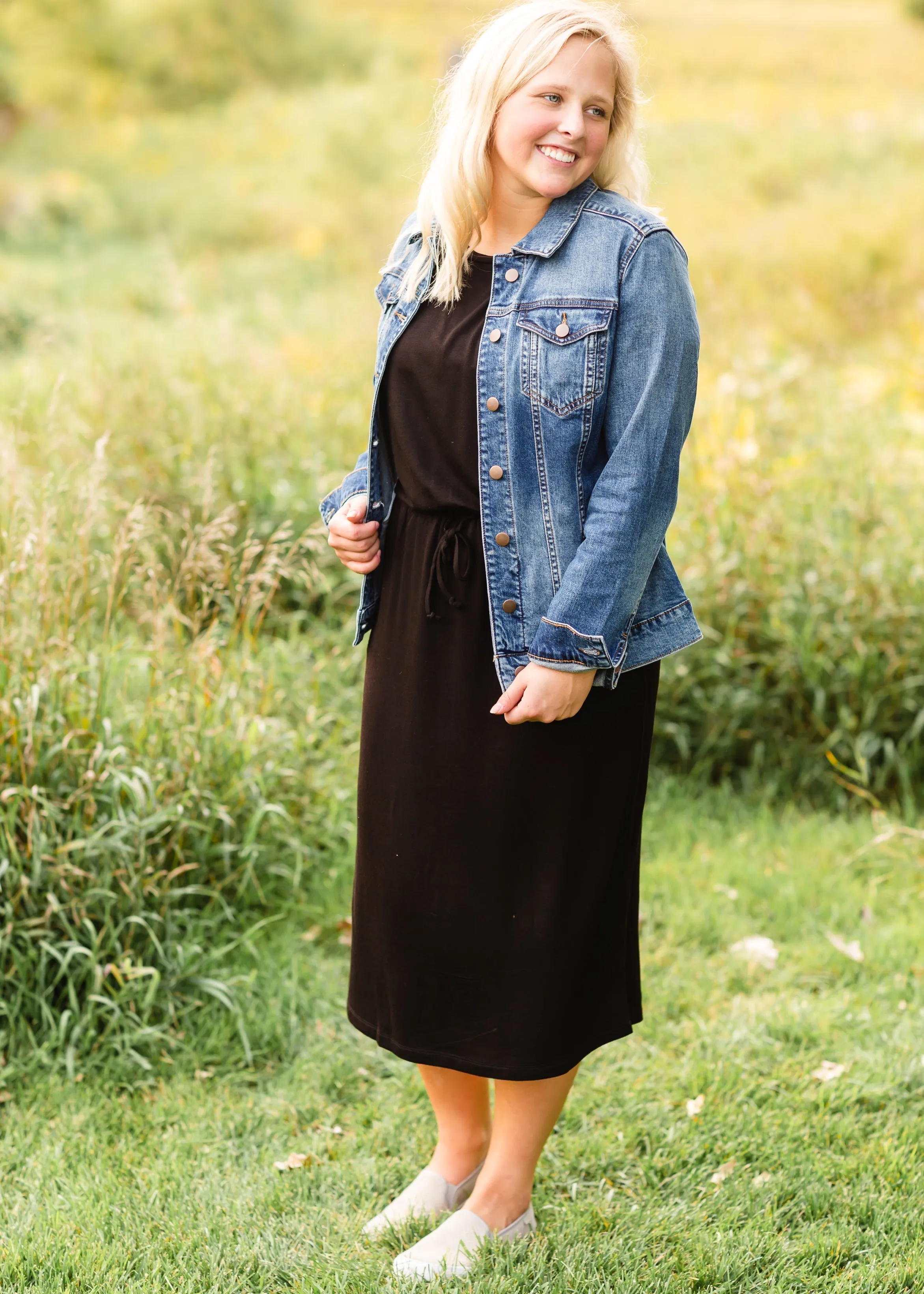 Black Tie Waist Midi Dress