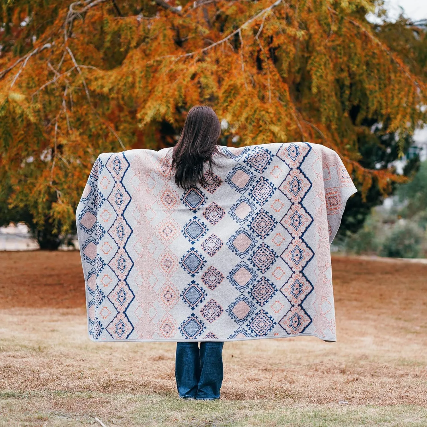 Blend Merino Wool Camping Blanket, Warm Thick Washable Large Outdoor Camping Sleeping Throw Blanket