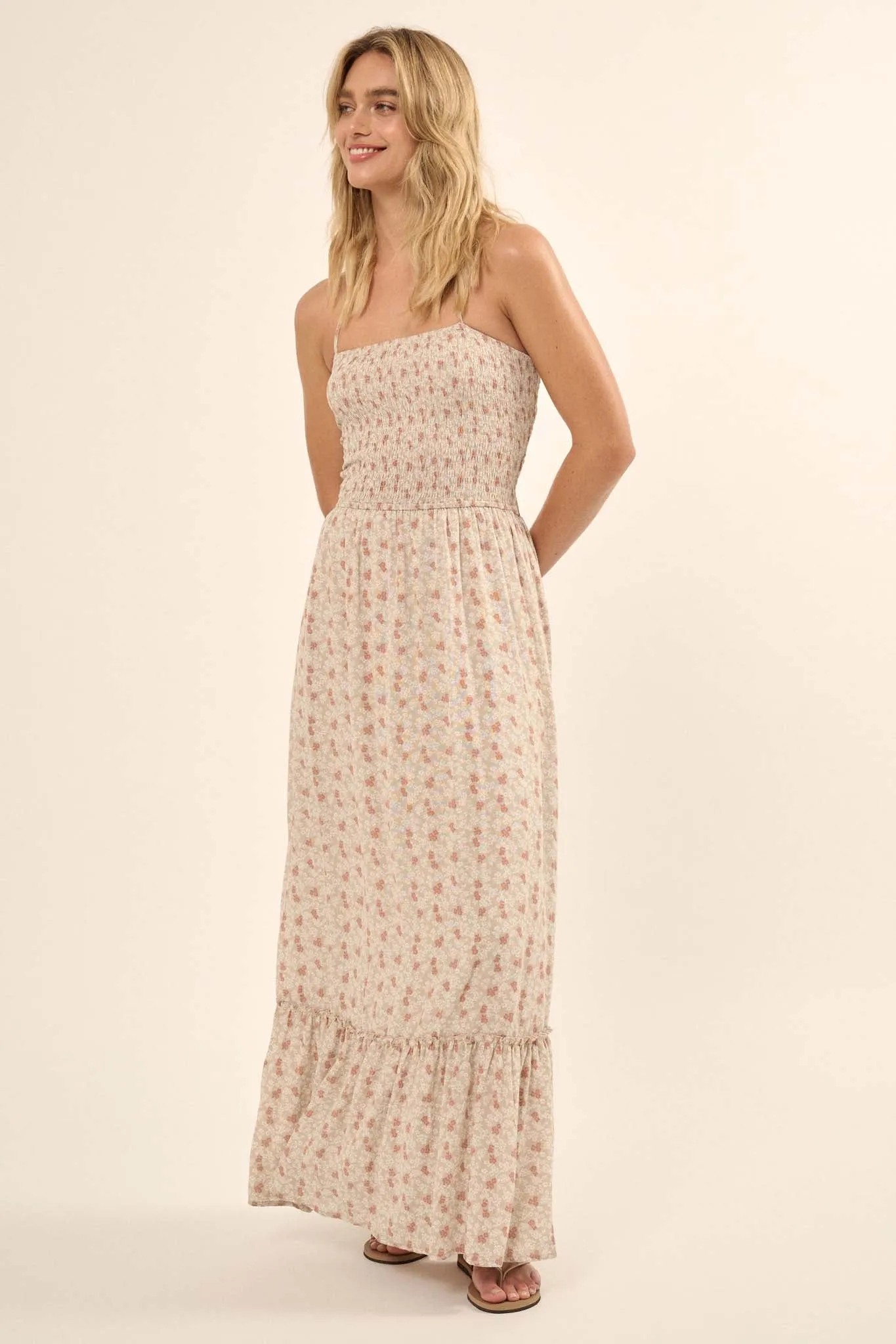 Blooming Fields Floral Open-Back Halter Maxi Dress