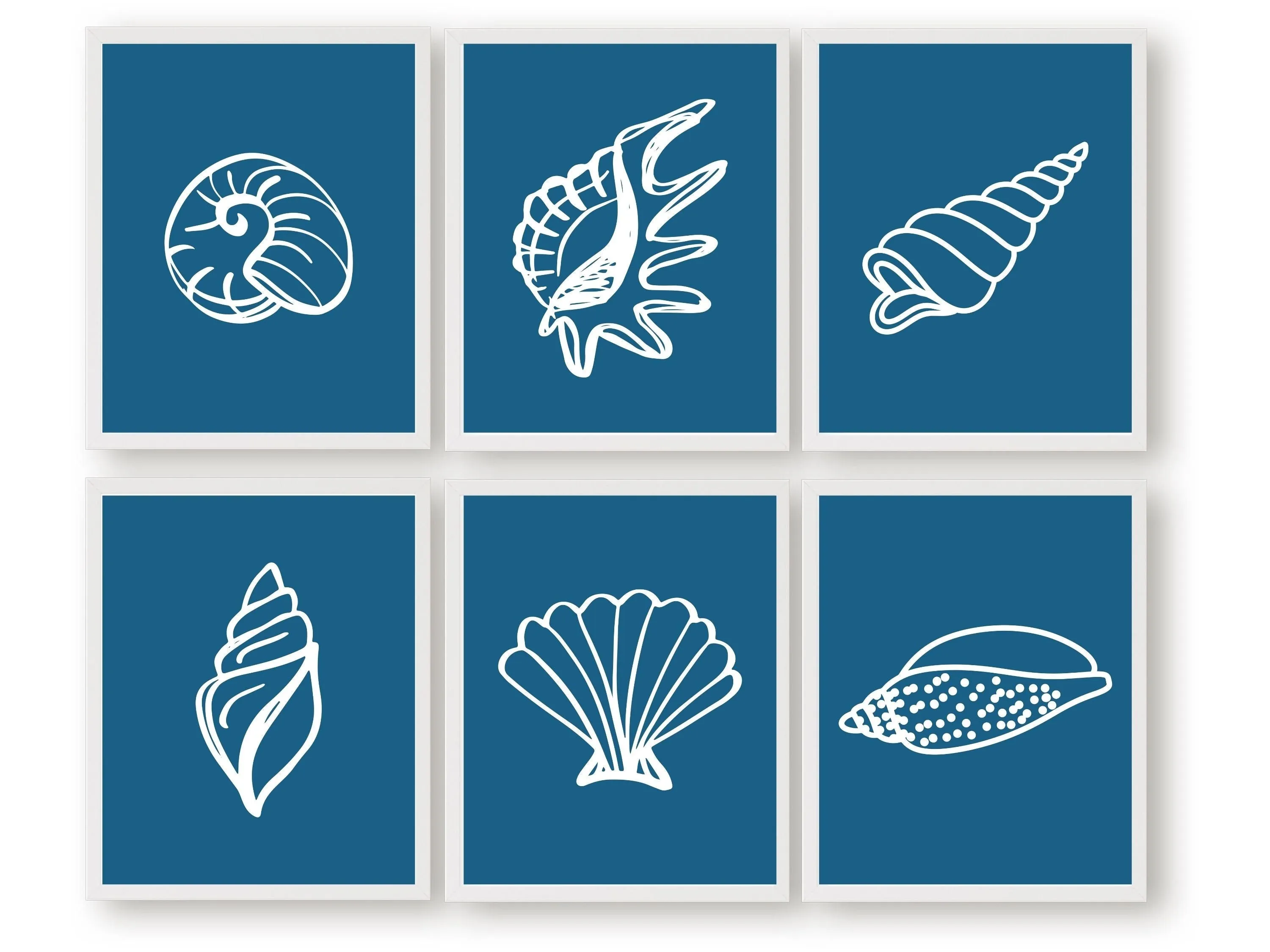 Blue Seashell Prints - Set of 6