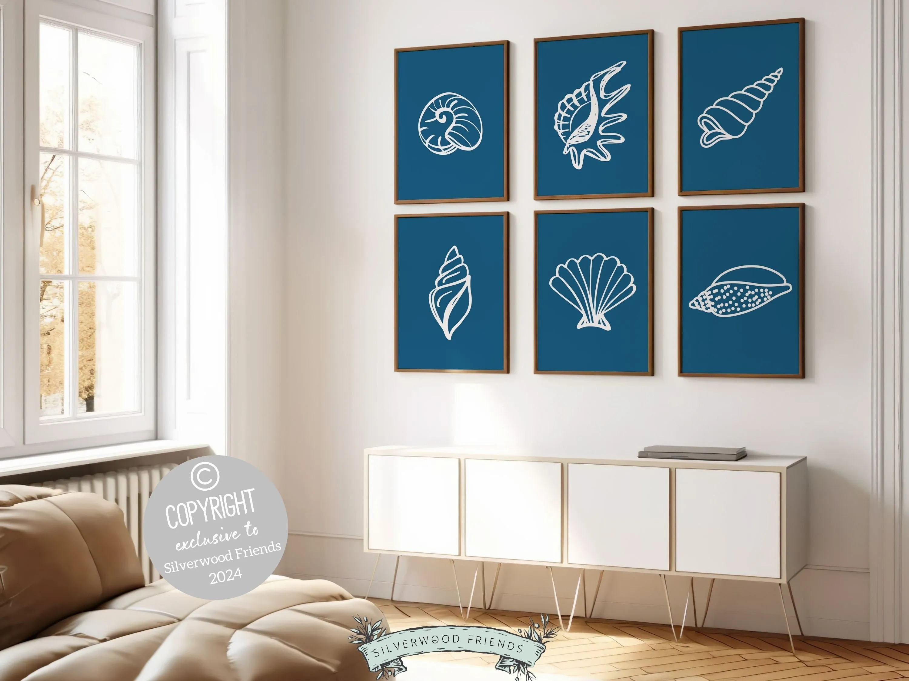 Blue Seashell Prints - Set of 6