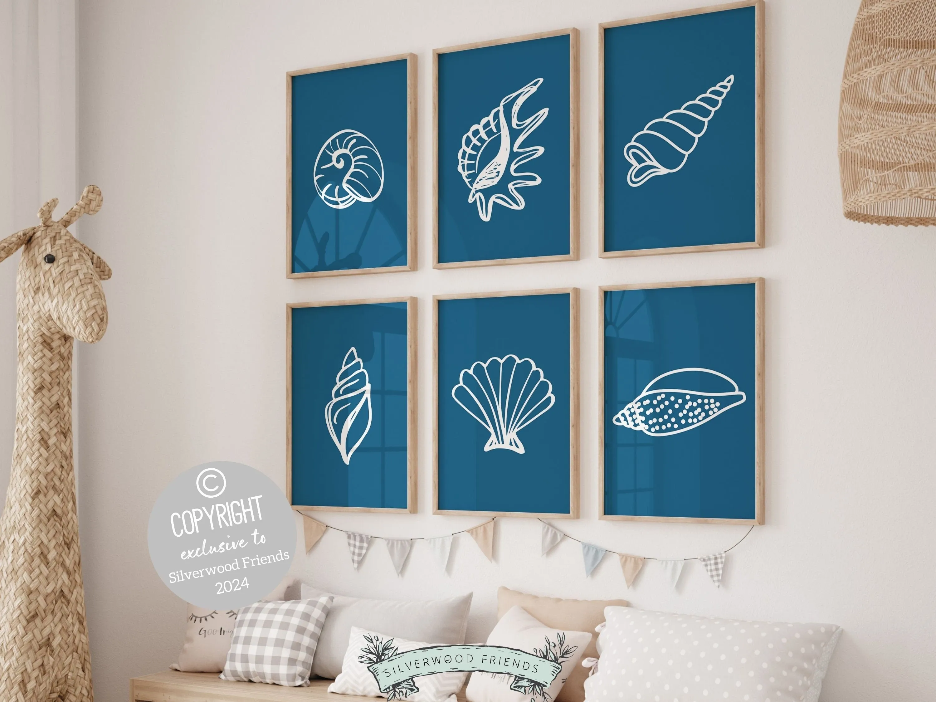 Blue Seashell Prints - Set of 6