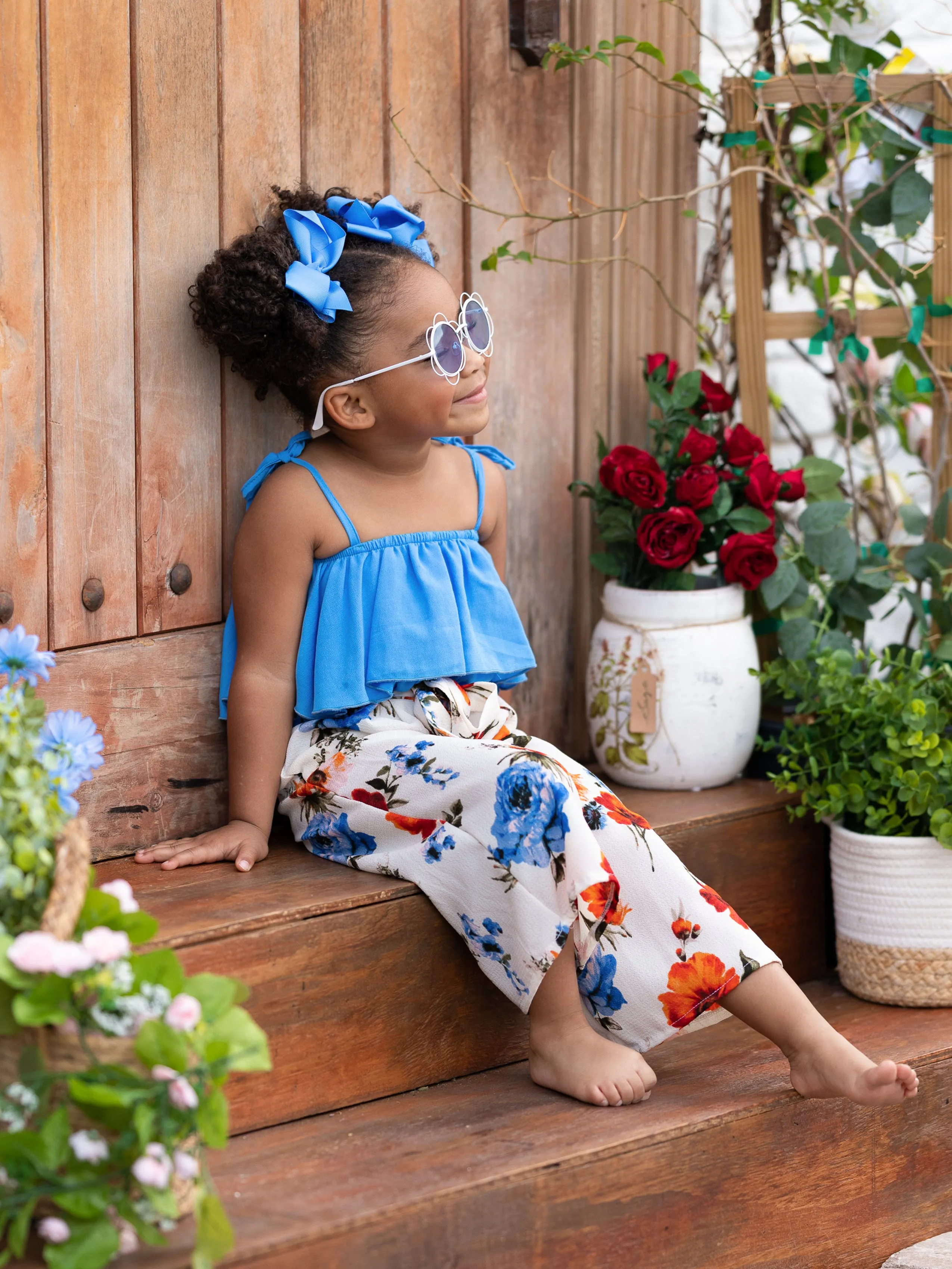 Blue-tiful Blooms Top and Floral Pants Set