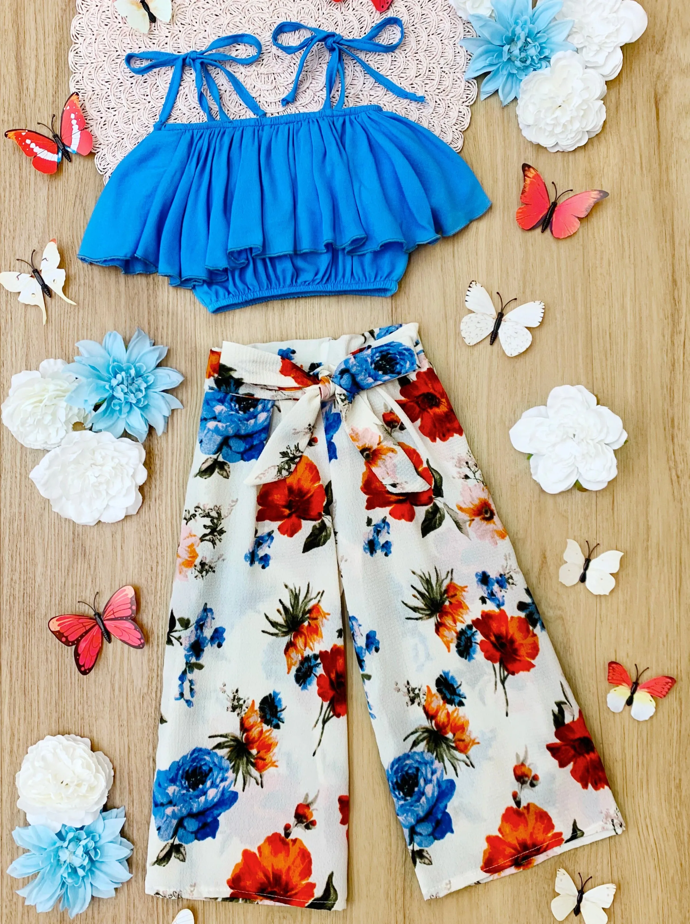 Blue-tiful Blooms Top and Floral Pants Set