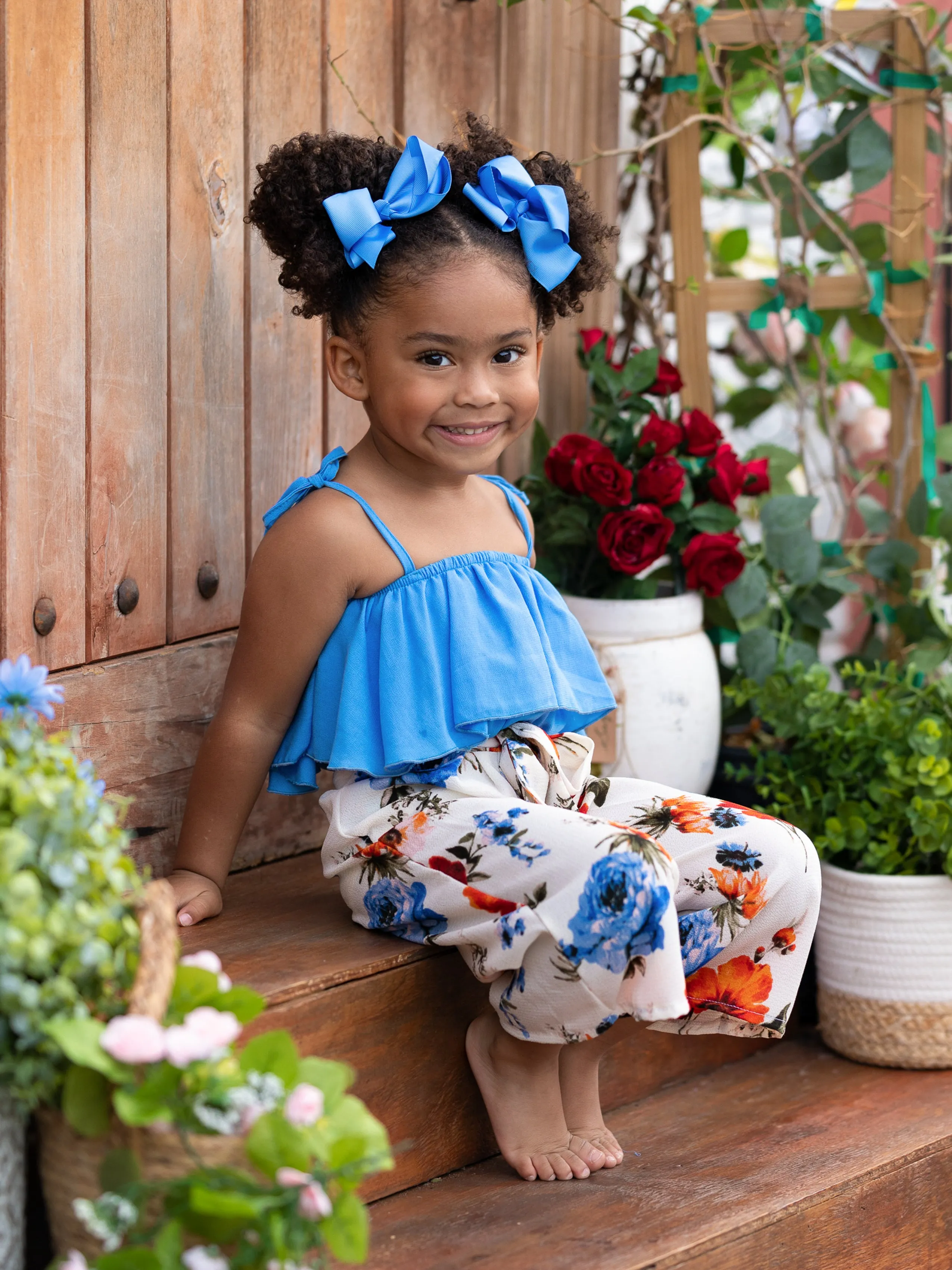 Blue-tiful Blooms Top and Floral Pants Set