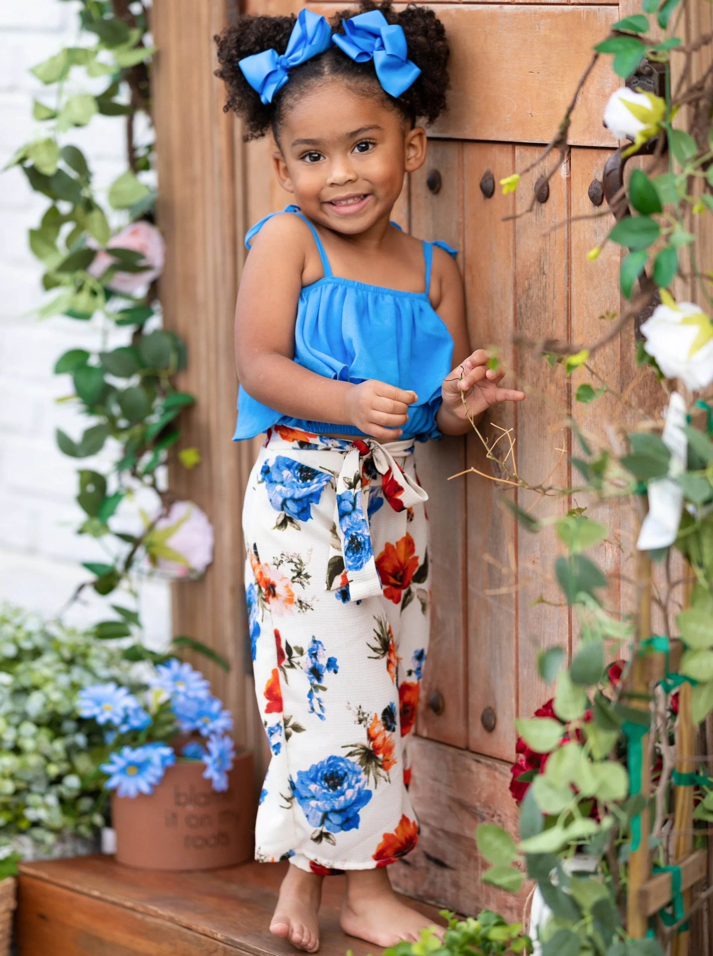 Blue-tiful Blooms Top and Floral Pants Set