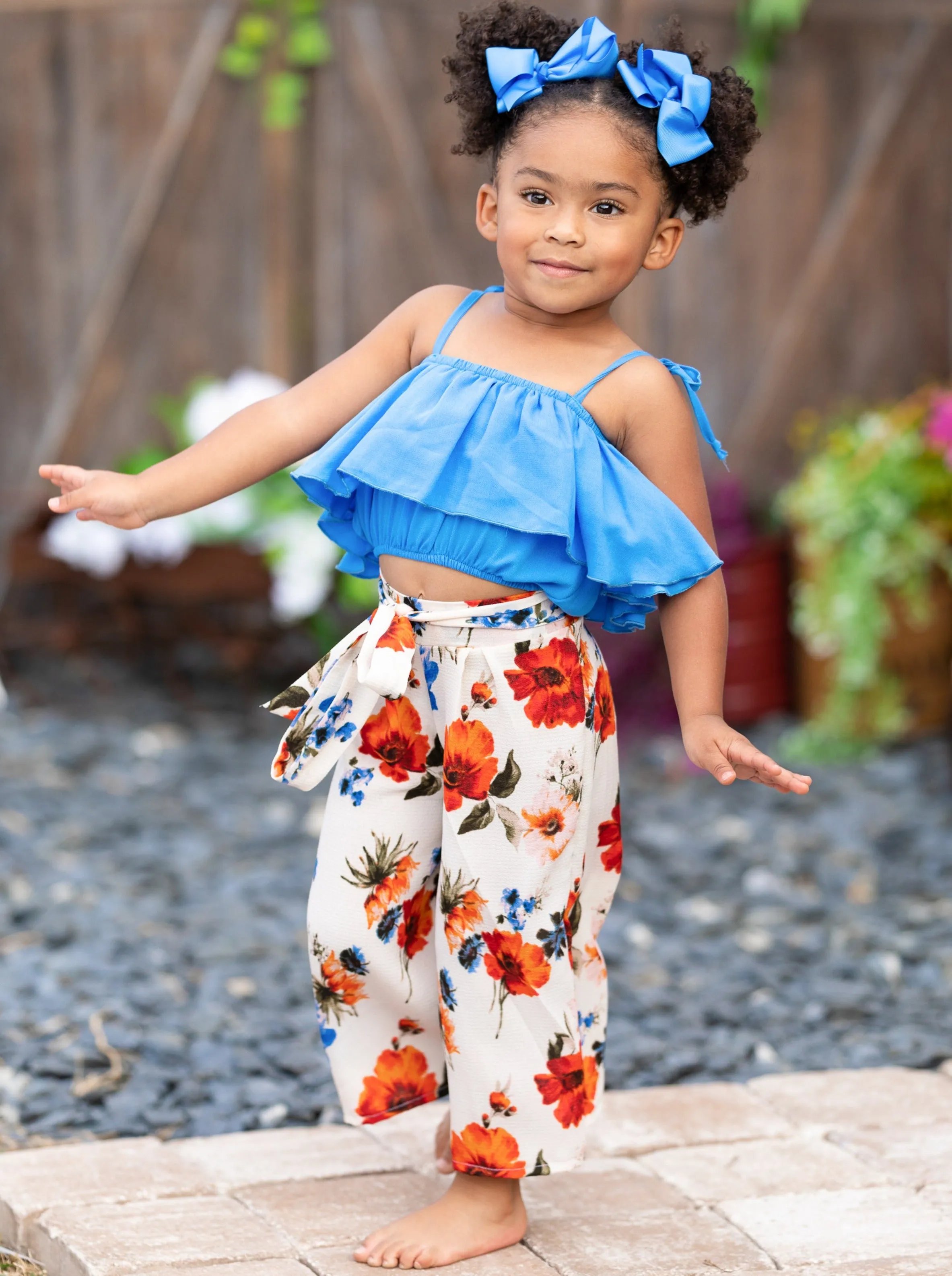 Blue-tiful Blooms Top and Floral Pants Set