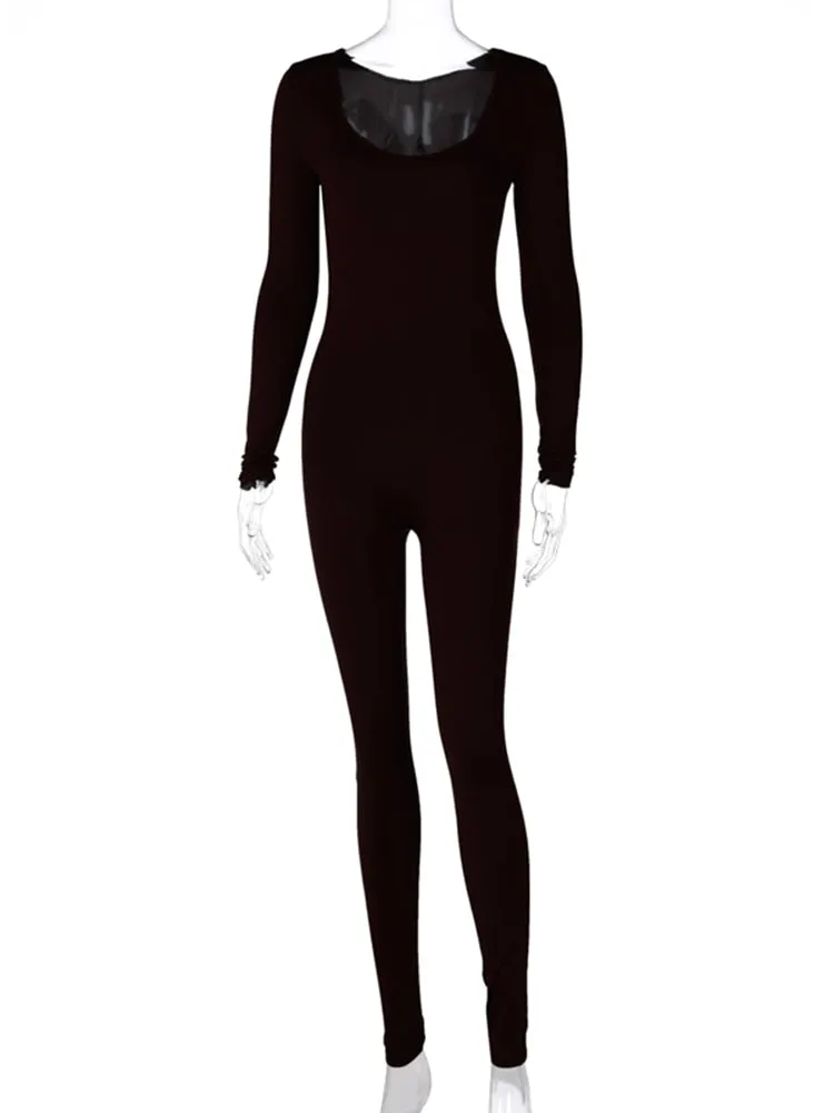 BODY SUIT Long Sleeve Slash Neck Skinny Solid Stretchy Bodycon Jumpsuits Autumn Winter Women Fashion Streetwear Outfits Romp tights