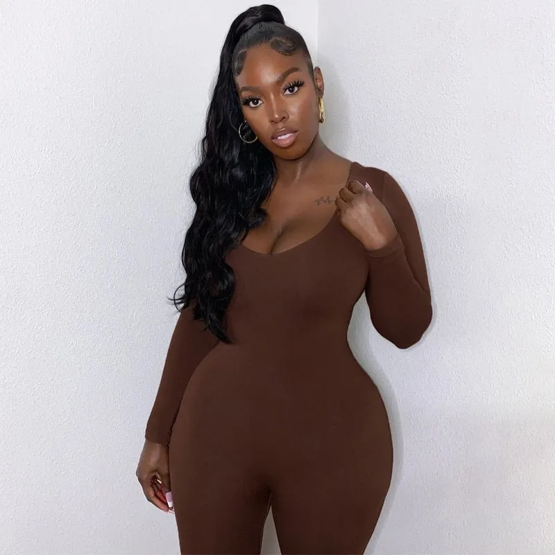 BODY SUIT Long Sleeve Slash Neck Skinny Solid Stretchy Bodycon Jumpsuits Autumn Winter Women Fashion Streetwear Outfits Romp tights