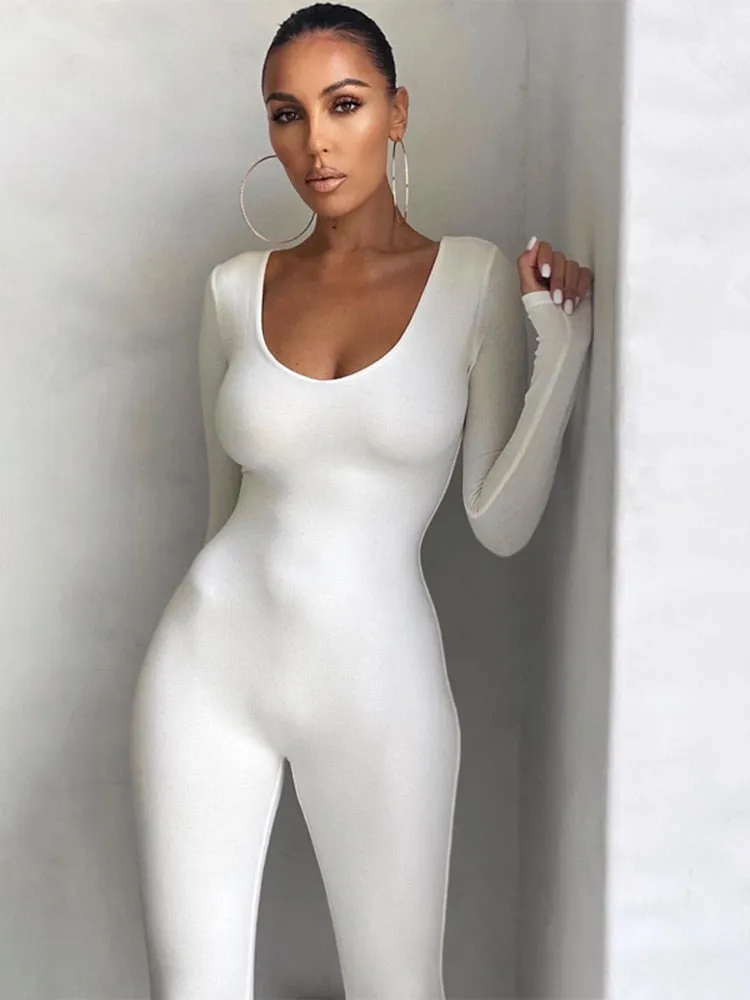 BODY SUIT Long Sleeve Slash Neck Skinny Solid Stretchy Bodycon Jumpsuits Autumn Winter Women Fashion Streetwear Outfits Romp tights