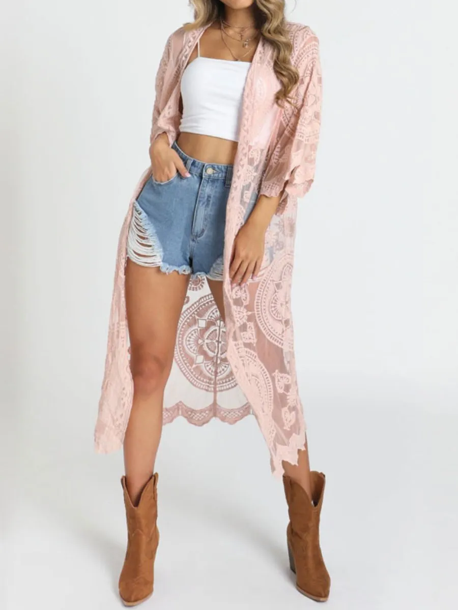 Bohemian Loose Embroidered Lace Mesh Beach Cardigan