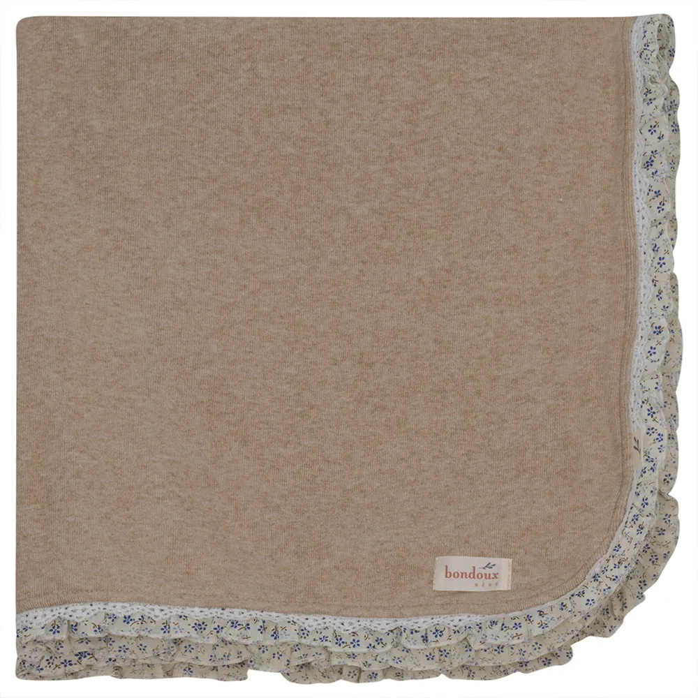 Bondoux Bebe Beige/Blue Floral Ruffle Blanket