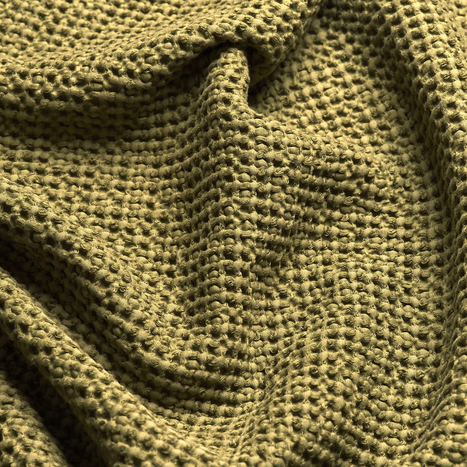 Botanical Green Waffle Cotton Throw