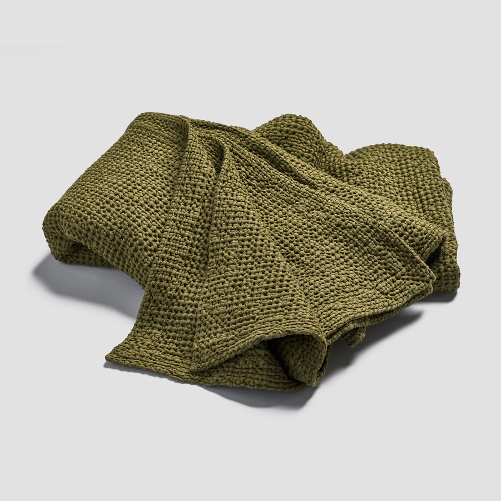 Botanical Green Waffle Cotton Throw