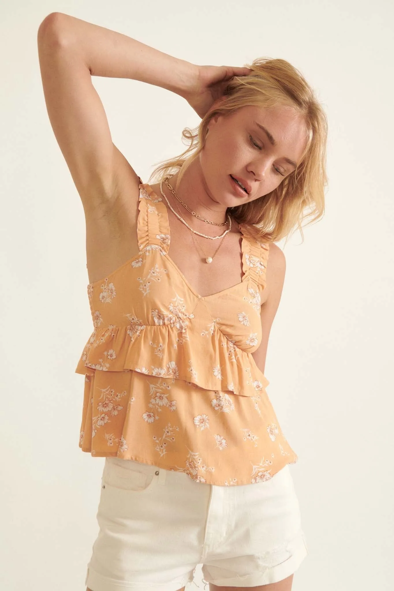 Break of Day Ruffled Floral Babydoll Tank Top