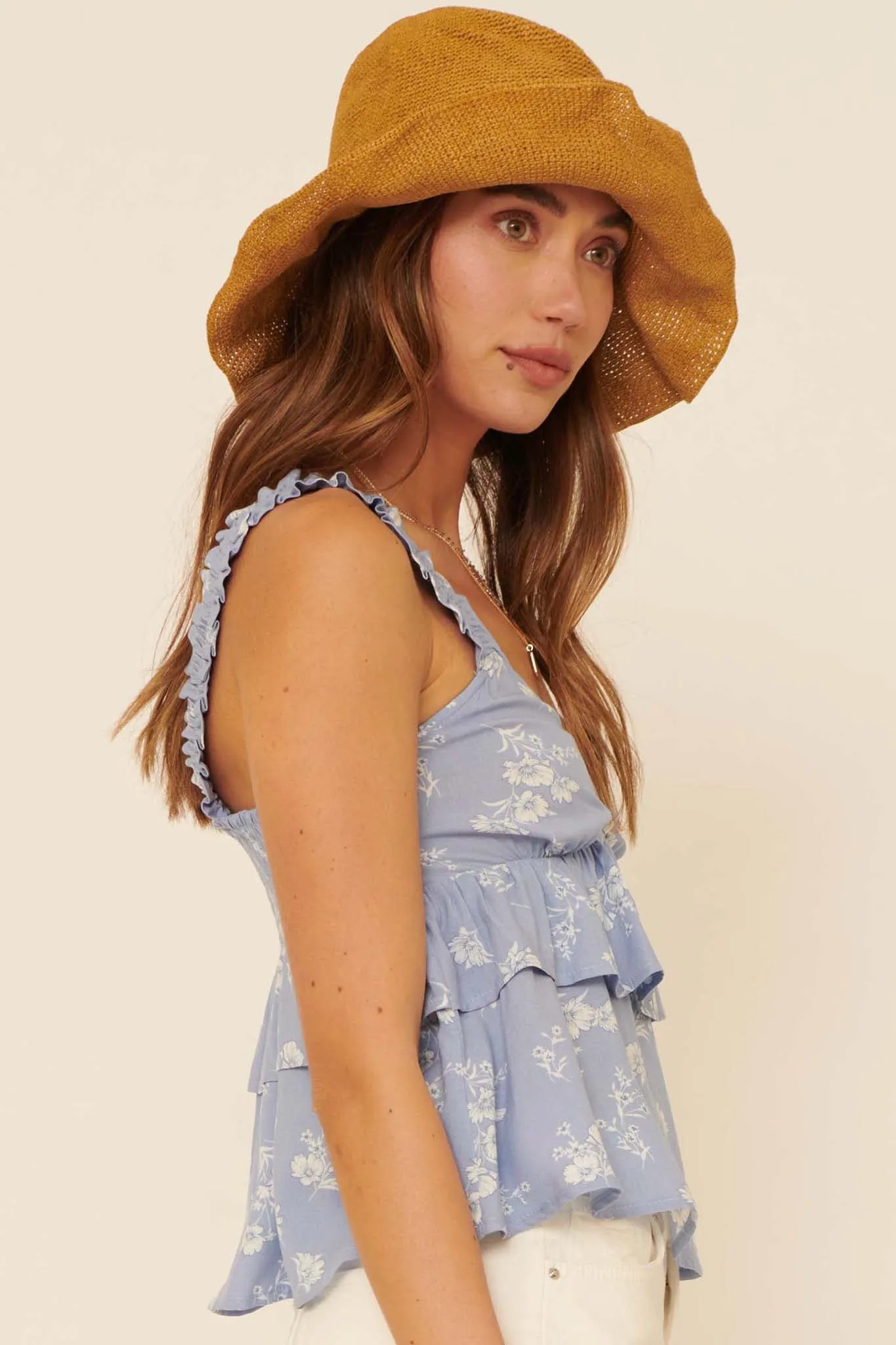 Break of Day Ruffled Floral Babydoll Tank Top