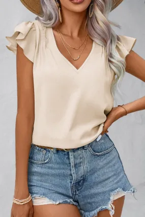 Butterfly Sleeve V Neck Blouse