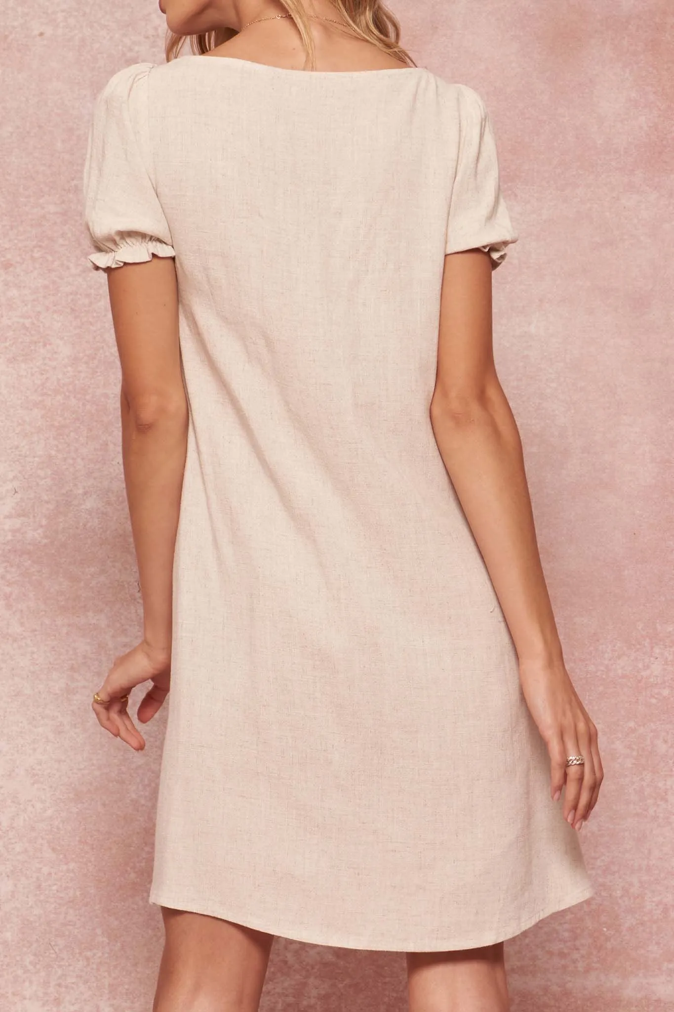 Casual Grace Linen-Blend Puff-Sleeve Shift Dress