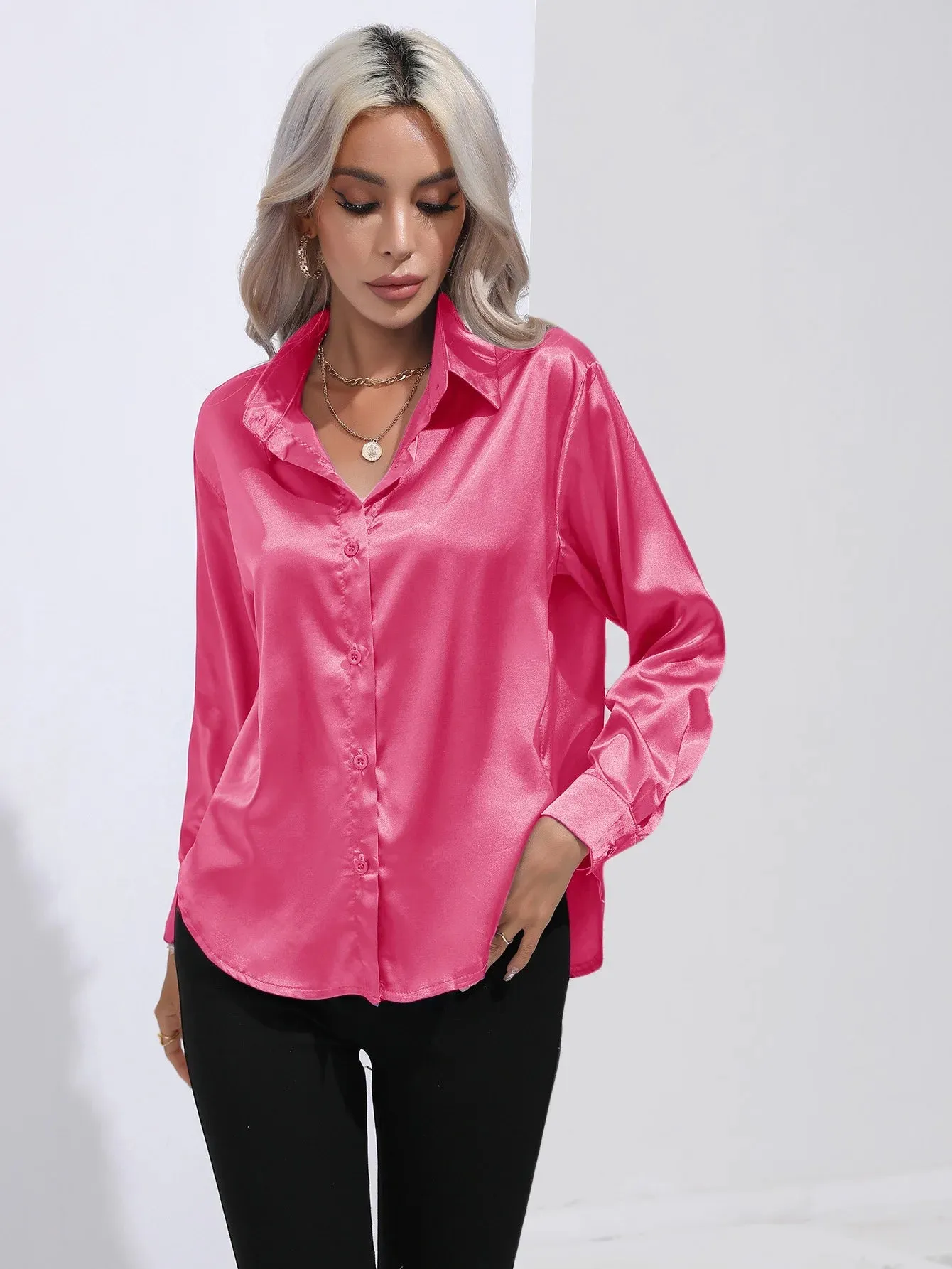 Celmia Office Lady Satin BlouseLong Sleeve