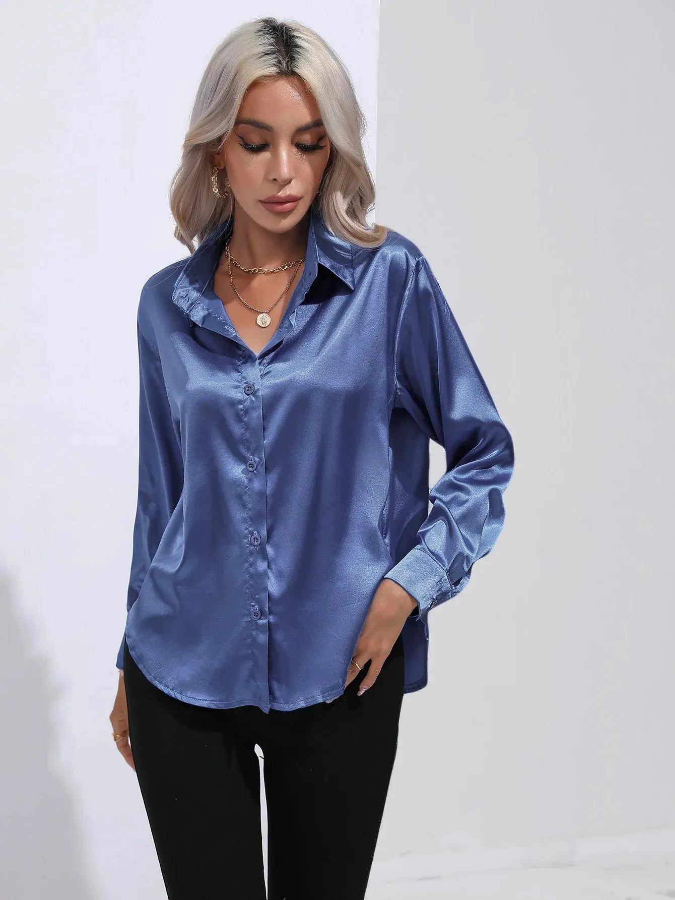 Celmia Office Lady Satin BlouseLong Sleeve