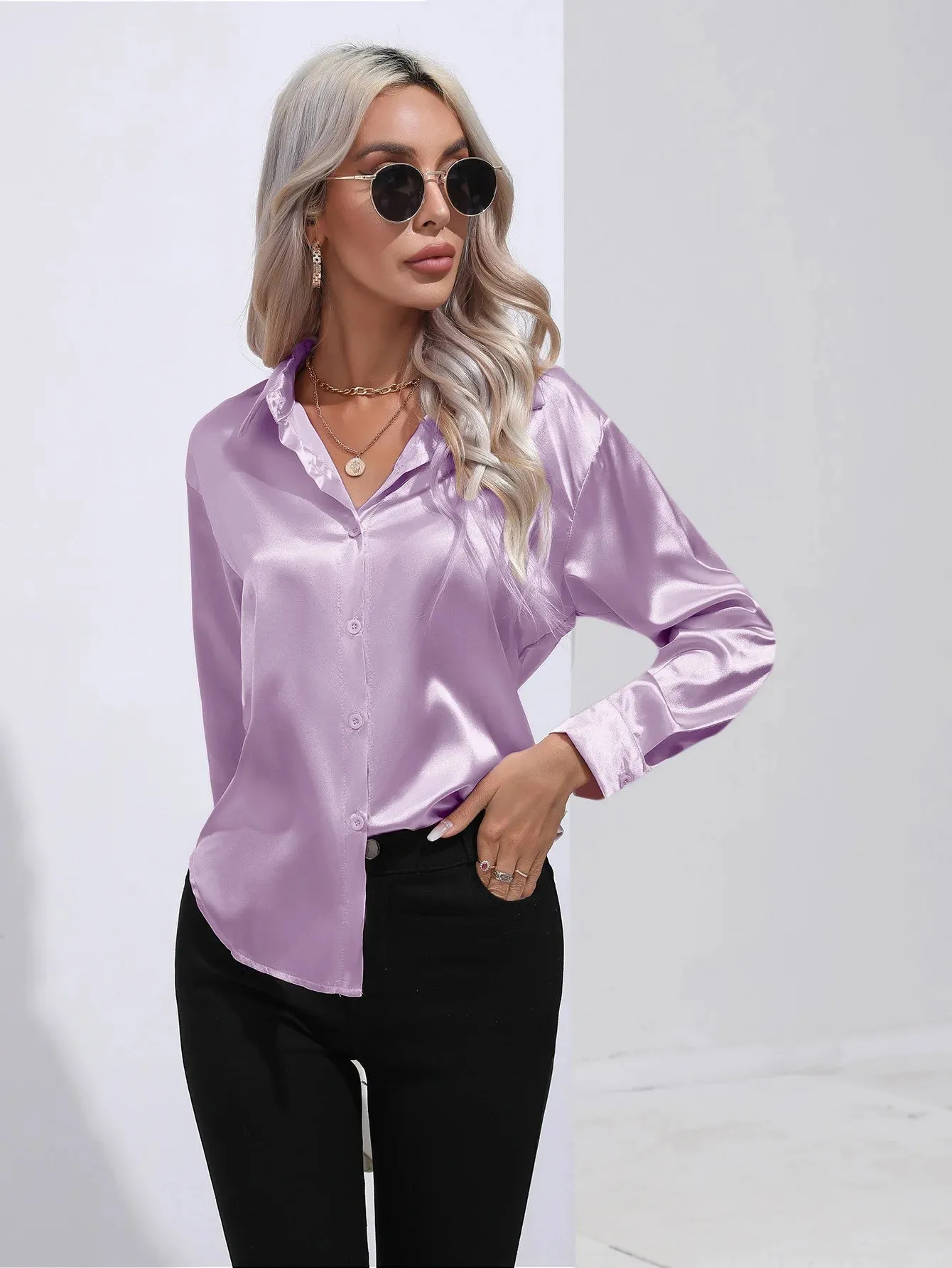 Celmia Office Lady Satin BlouseLong Sleeve