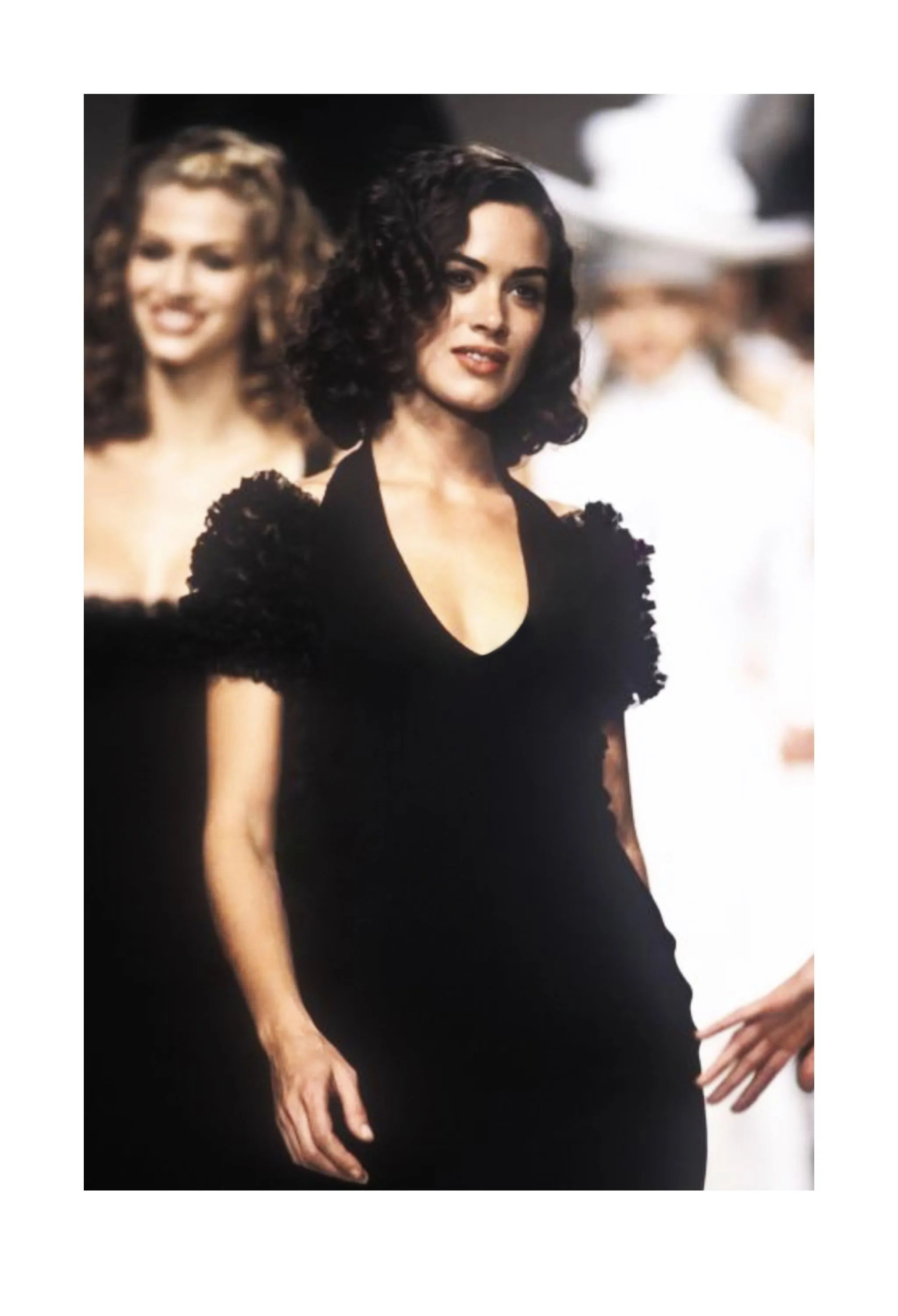 CHANTAL THOMASS BLACK BODYCON HALTER DRESS WITH RUFFLES 1992