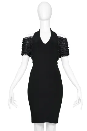 CHANTAL THOMASS BLACK BODYCON HALTER DRESS WITH RUFFLES 1992