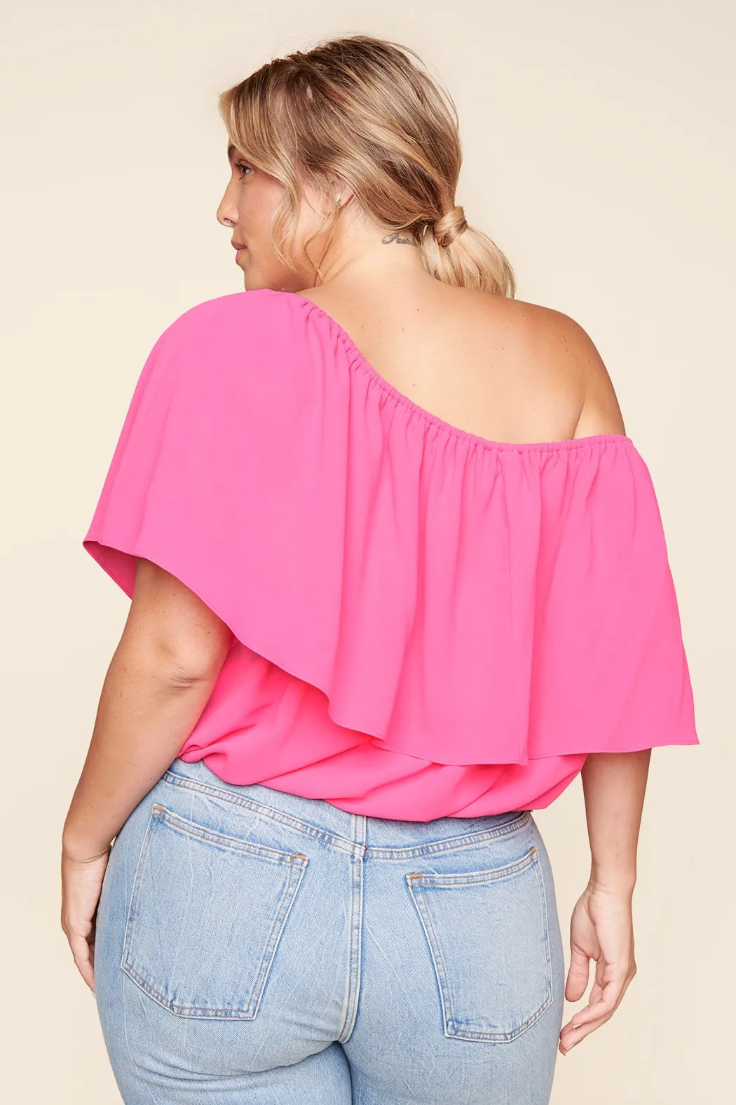 Charmer One Shoulder Ruffle Top Curve