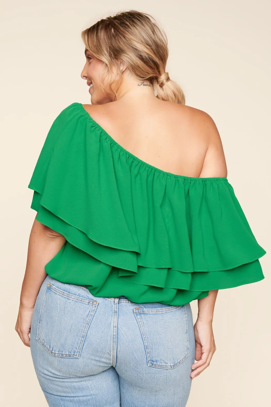 Charmer One Shoulder Ruffle Top Curve