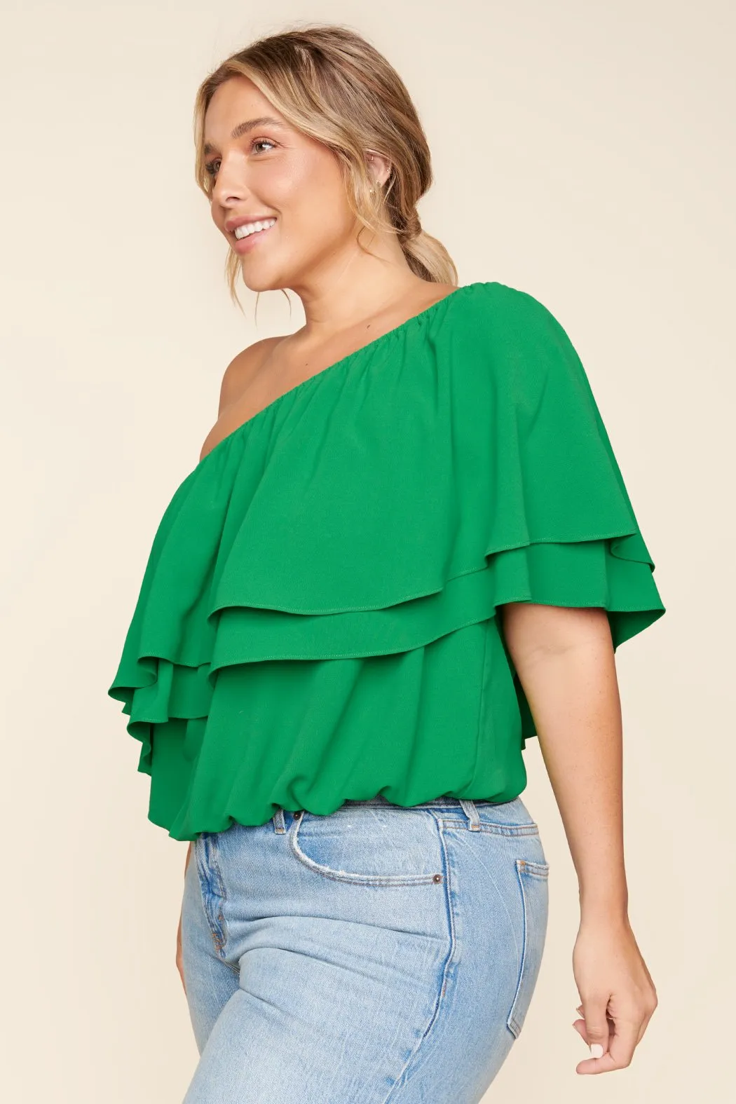 Charmer One Shoulder Ruffle Top Curve