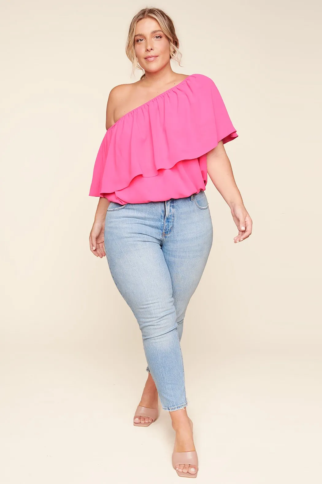 Charmer One Shoulder Ruffle Top Curve