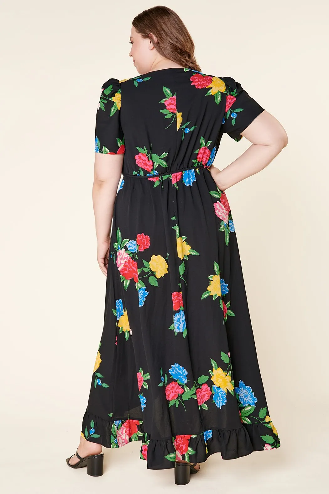 Cheyenne Floral Print Hi Low Maxi Wrap Dress Curve