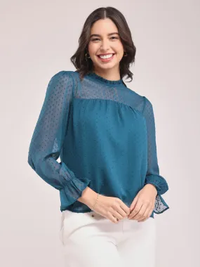 Chiffon Ruffle Neck Top - Teal