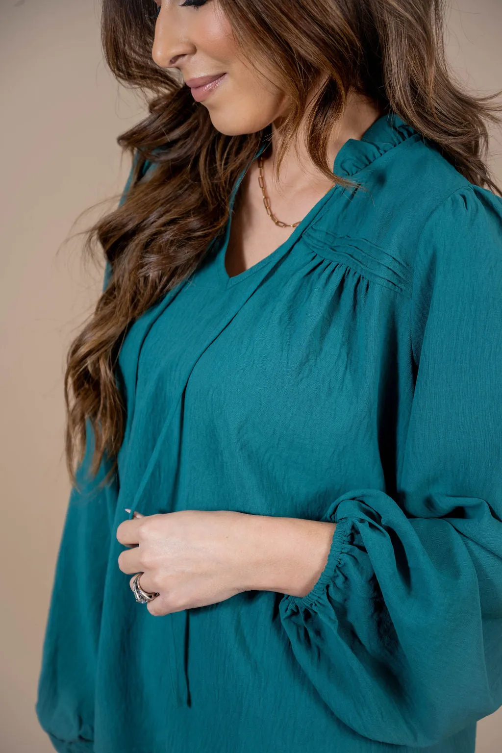 Cinched Trim Balloon Sleeve Blouse