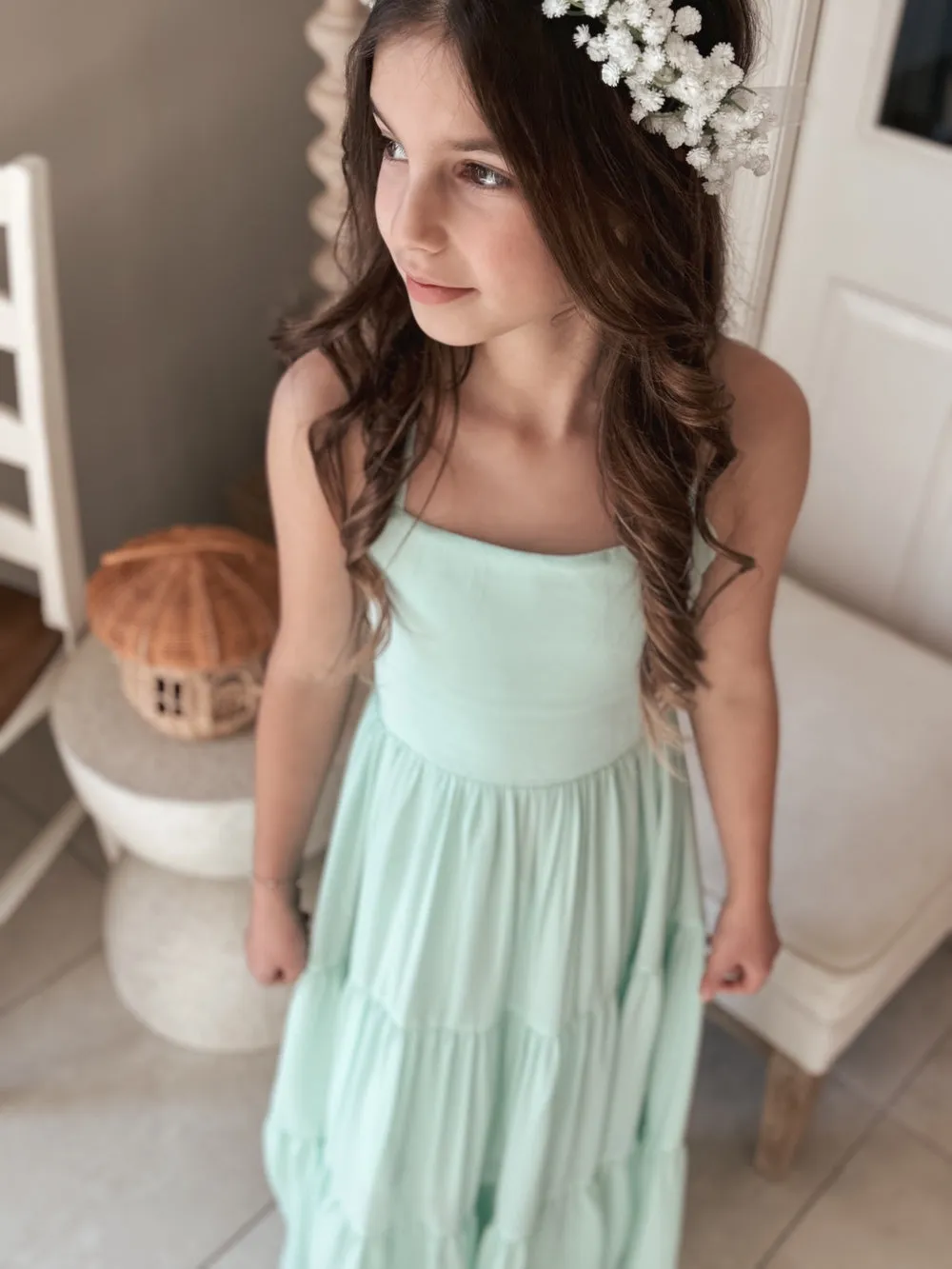 Clara Chiffon Girls Maxi Dress Mint