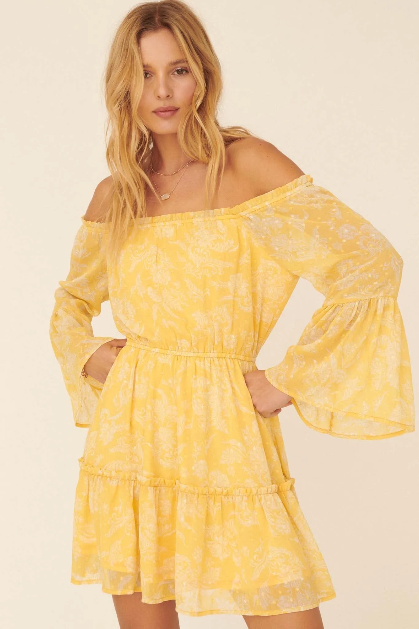 Classical Era Floral Off-Shoulder Mini Dress